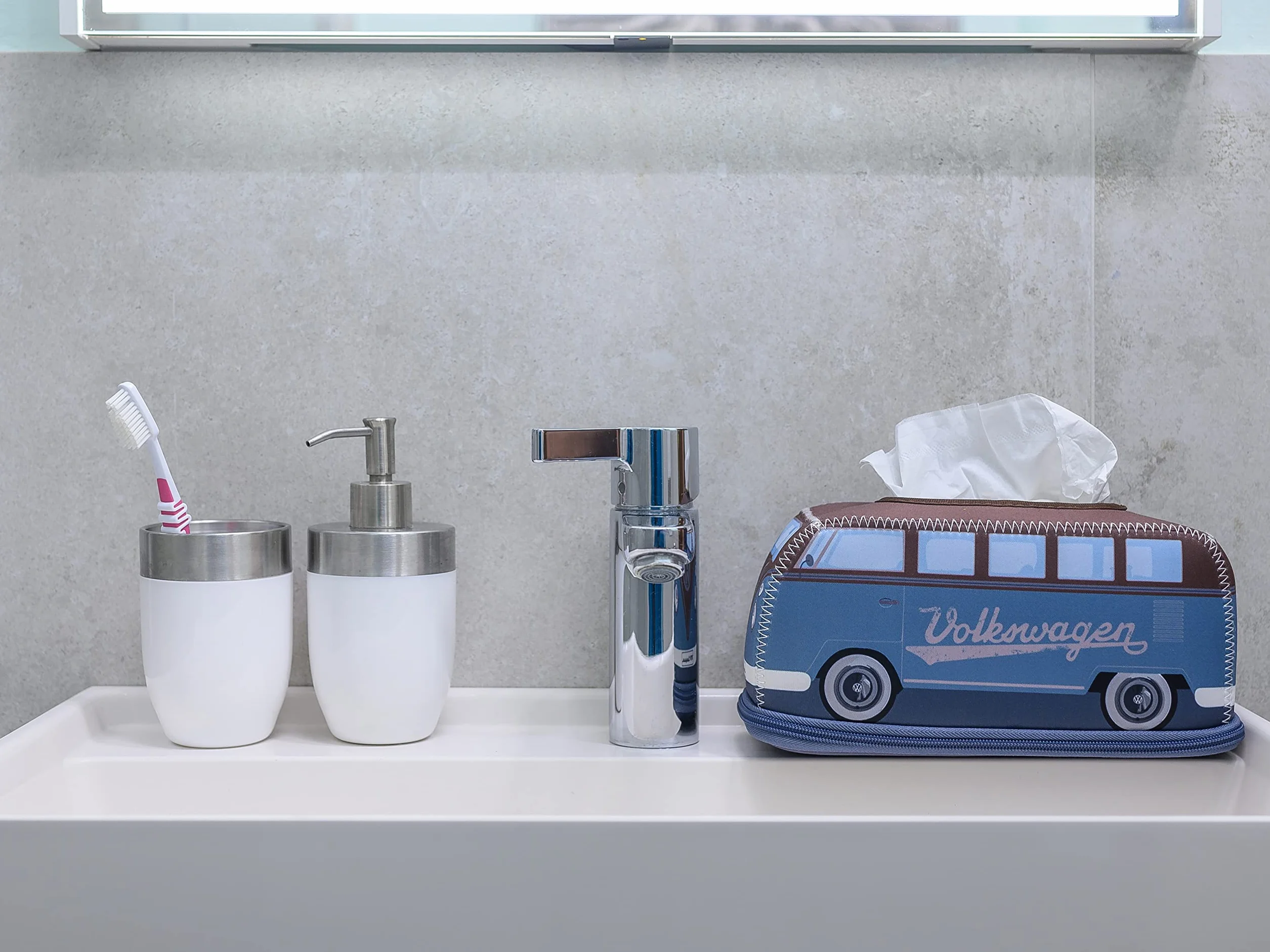 BRISA VW Collection – Volkswagen neoprenowy dozownik serwetek, papierowych chusteczek higienicznych, pudełko na chusteczki higieniczne do łazienki, w stylu T1 Bulli Bus (petrol/brązowy)