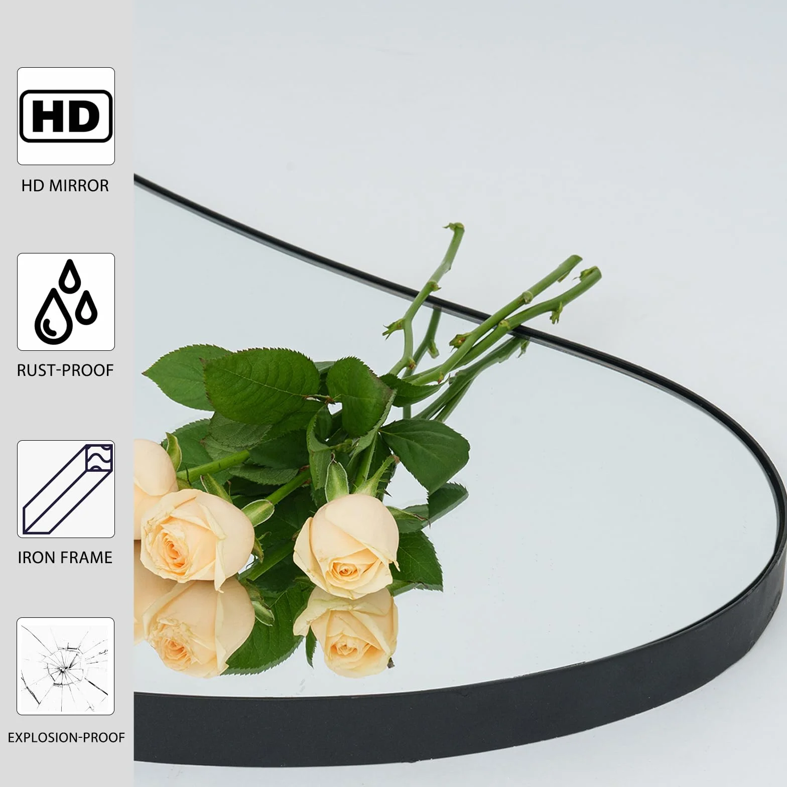 Naścienne lustro łazienkowe, czarne metalowe oprawione nieregularne lustro do salonu, 98 x 45 cm, wiszące lustra do makijażu, do sypialni, przedpokoju