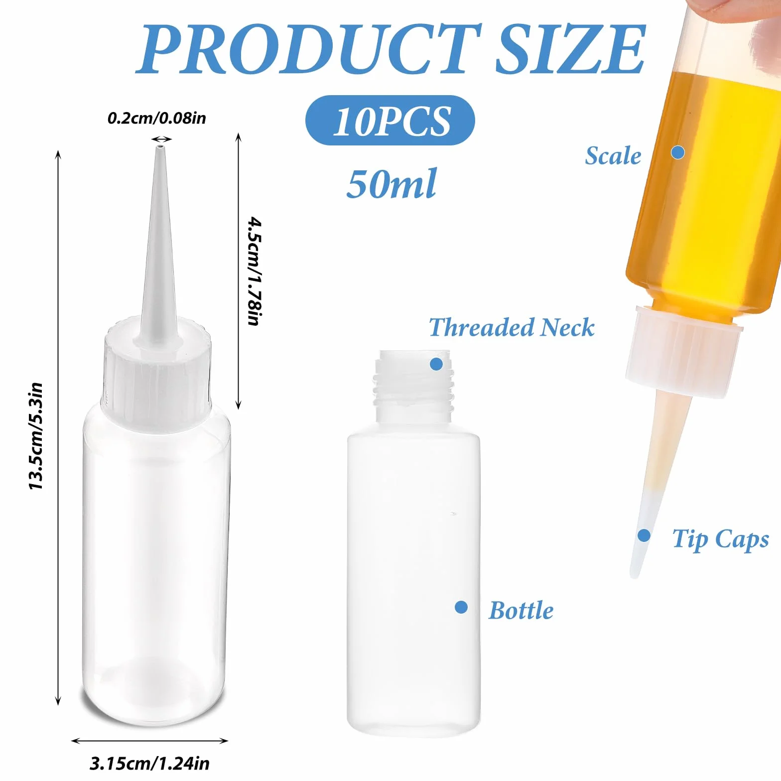 Butelki do wyciskania 50 ml przezroczyste puste 10 sztuk z głowicami