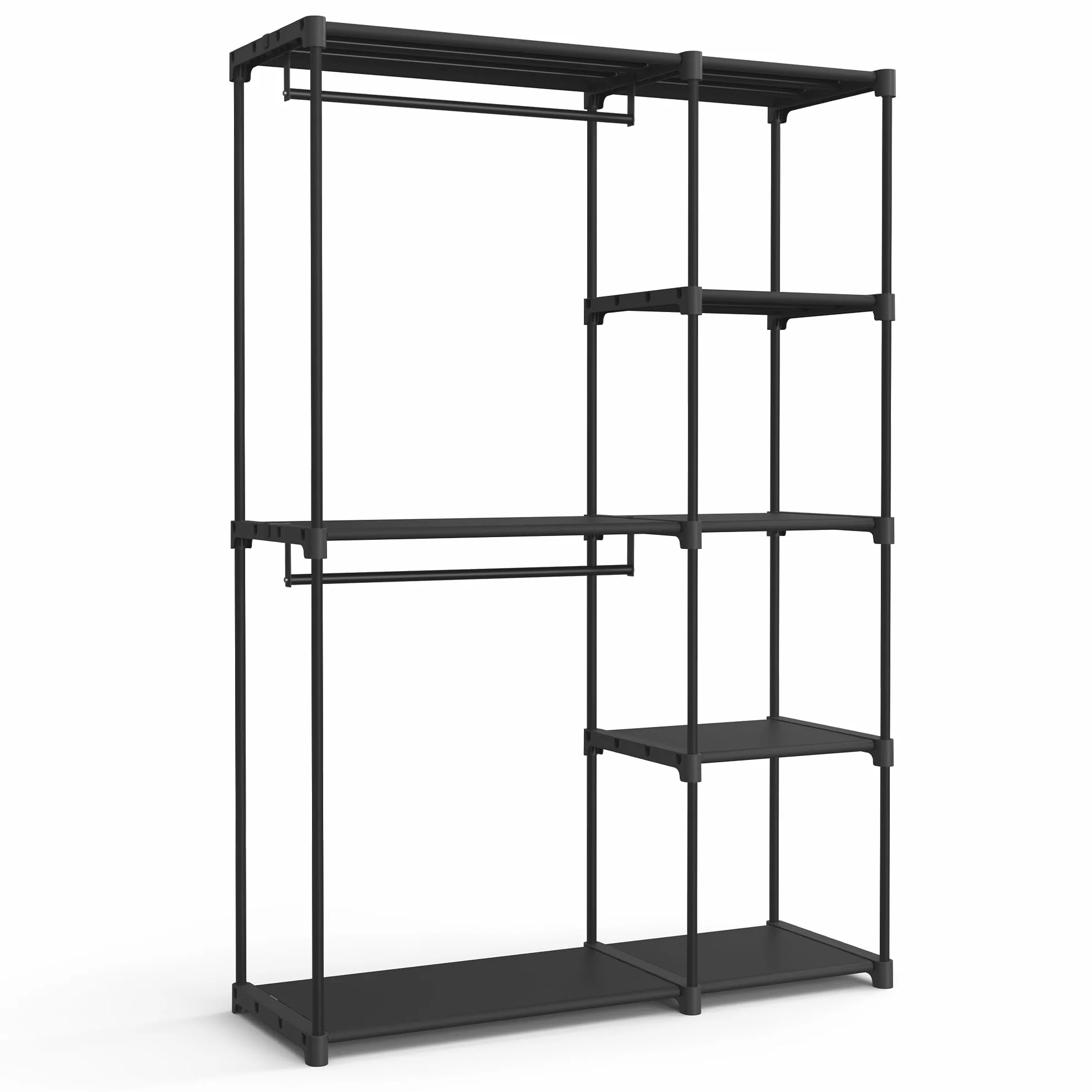 SONGMICS Otwarta szafa, szafa wolnostojąca, regał pionowy, wieszak na ubrania z wieszakami na ubrania, garderoba, sypialnia, 43 x 124 x 182 cm, czarny RYG026B02