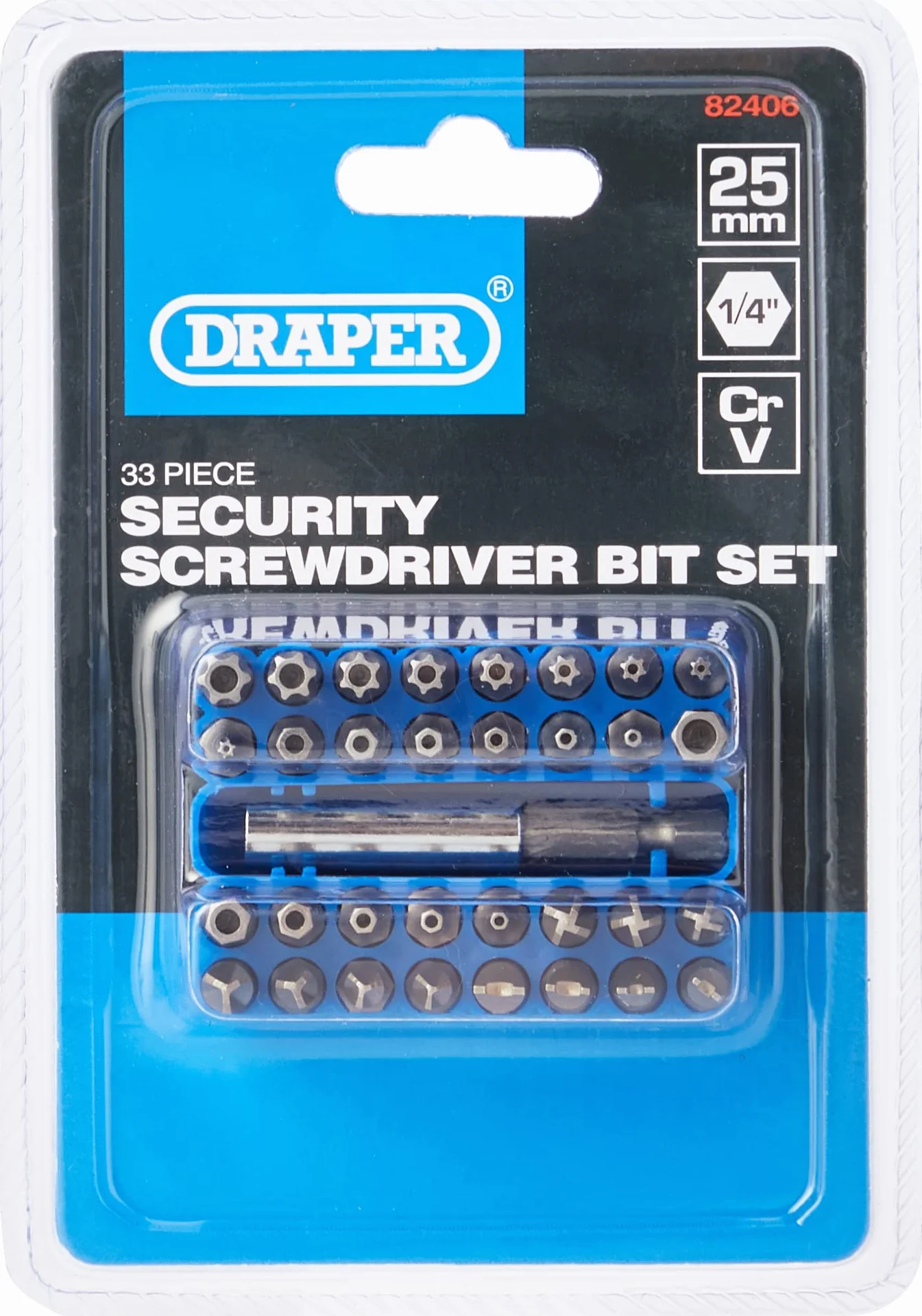 Draper 33-częściowy zestaw bitów zabezpieczających | Zestaw śrubokrętów metrycznych 1/10.2 cm | Precyzyjne akcesoria do narzędzi ręcznych 25 mm | Wytrzymała walizka do przechowywania | 82406