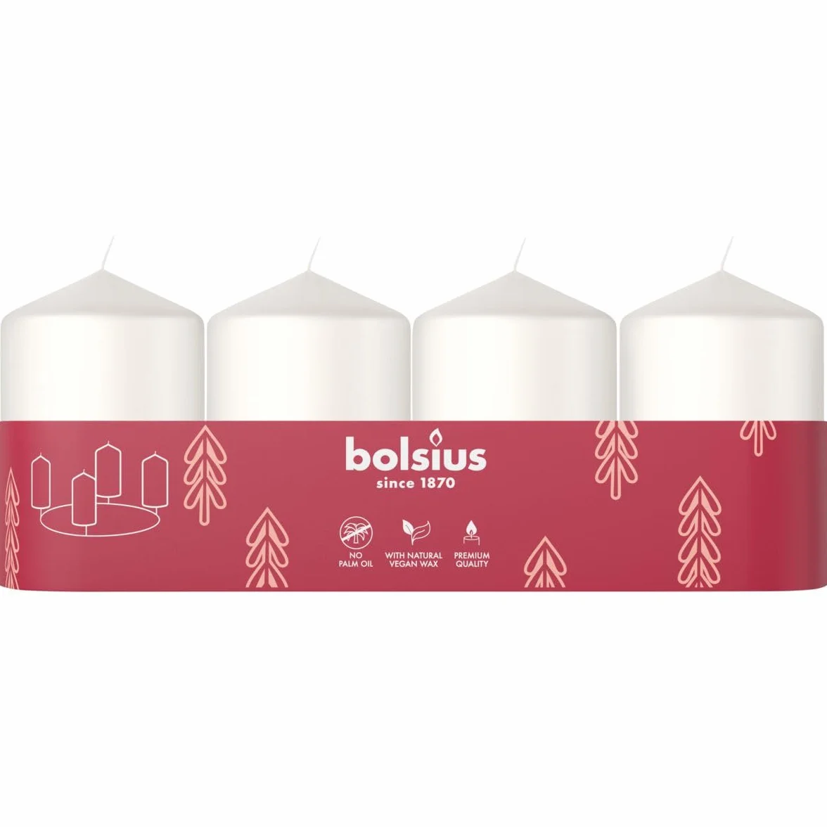 Bolsius – Świeca adwentowa – biała – 6 cm – Zestaw 4 sztuk – Świeca dekoracyjna – Z naturalnym woskiem roślinnym – Bez oleju palmowego