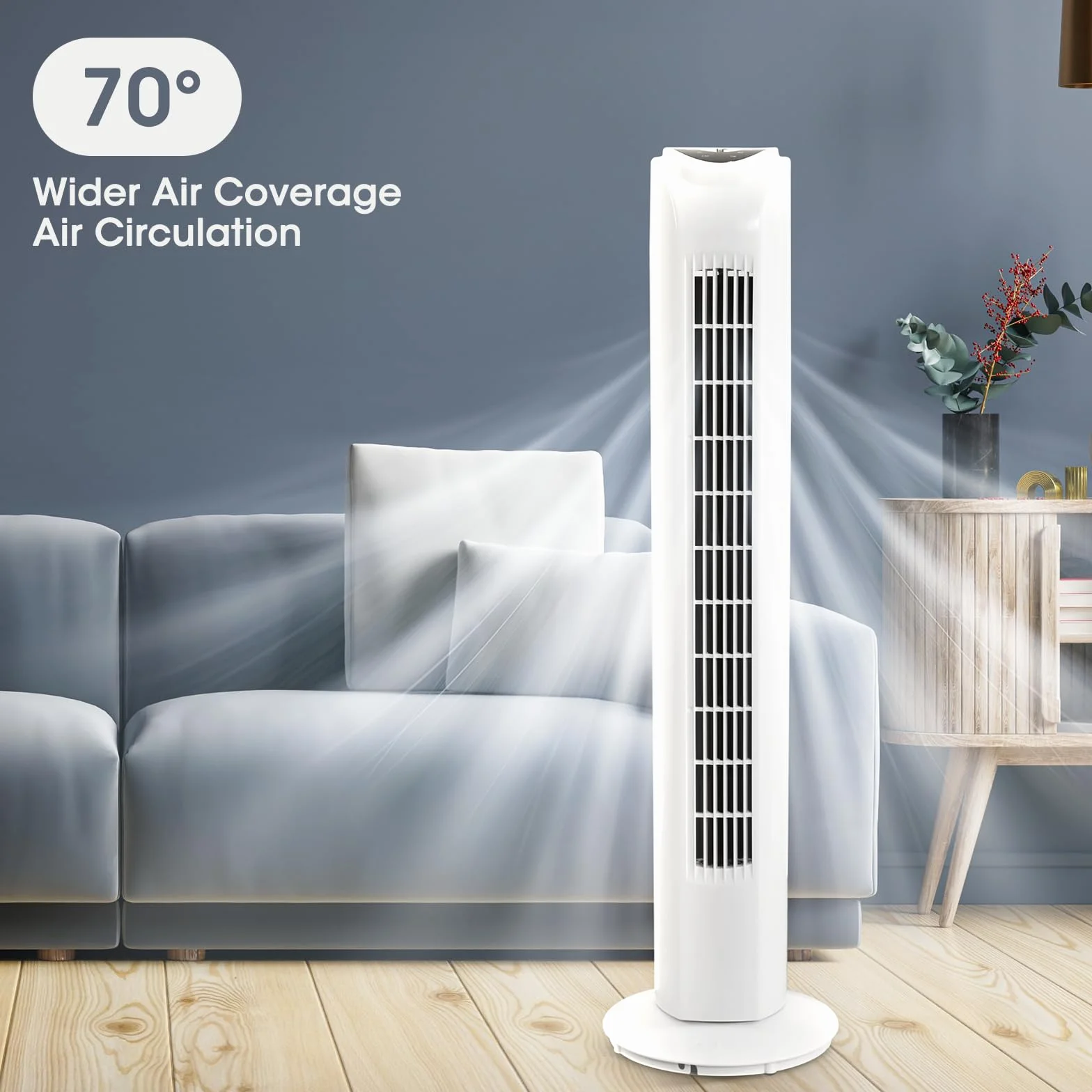 Wentylator wieżowy 81 cm 2 tryby 3 prędkości 0.5-7.5H timer 70° oscylacyjny z pilotem biały