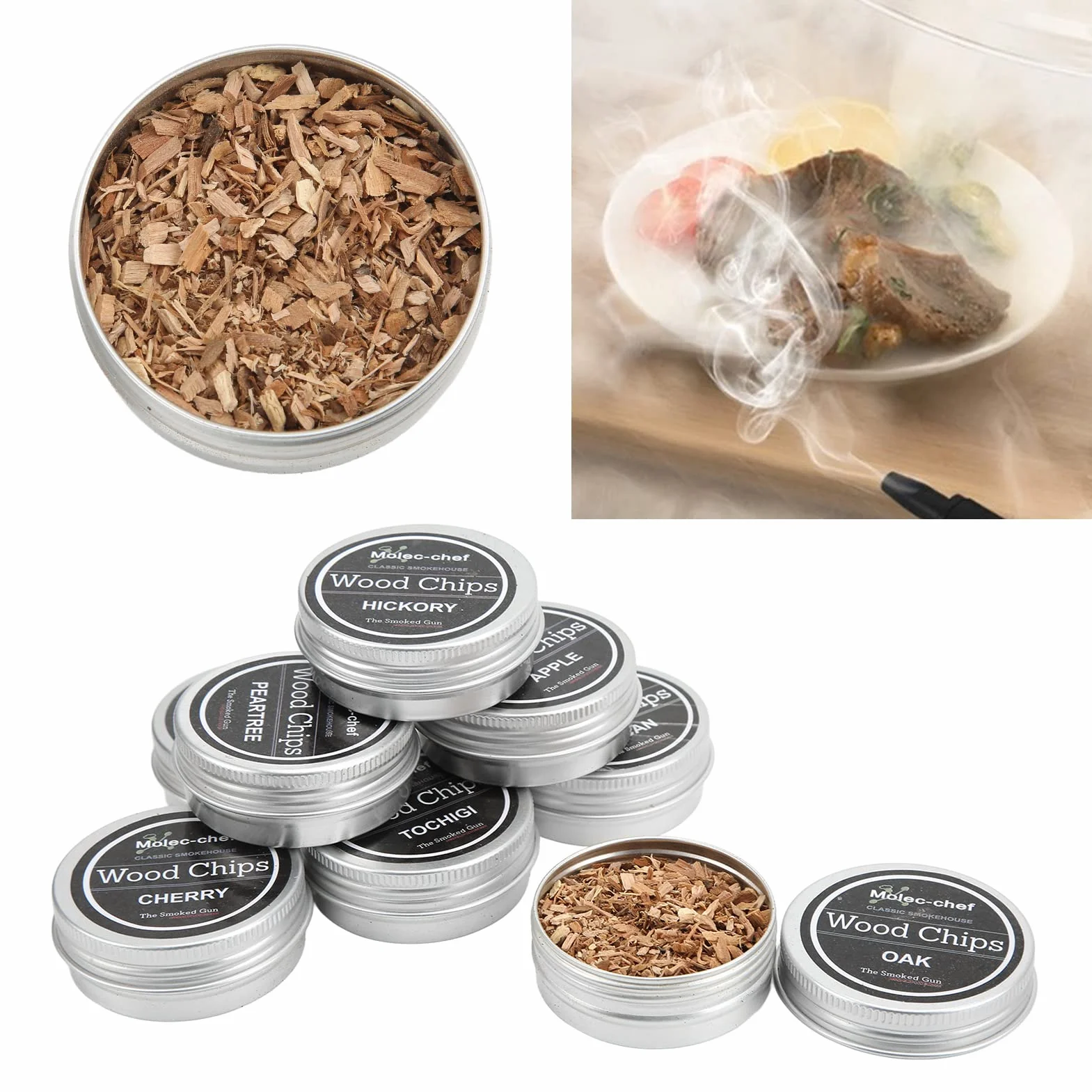 8 Sztuk Whisky Wood Smoking Chip Cocktail Smoker Kit, Chipsy BBQ BBQ Mieszanka Trocin Owocowych do Wędzenia Napojów dla Optymalnego Aromatu Dymu Podczas Grillowania 195g
