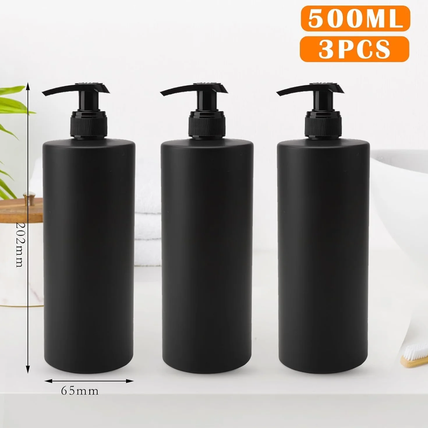 3 dozowniki mydła, czarne, matowe, 500 ml, pusta butelka z pompką, żel pod prysznic, szampon, butelki, minimalistyczny, luksusowy dozownik do mydła w płynie, z 20 wodoodpornymi etykietami