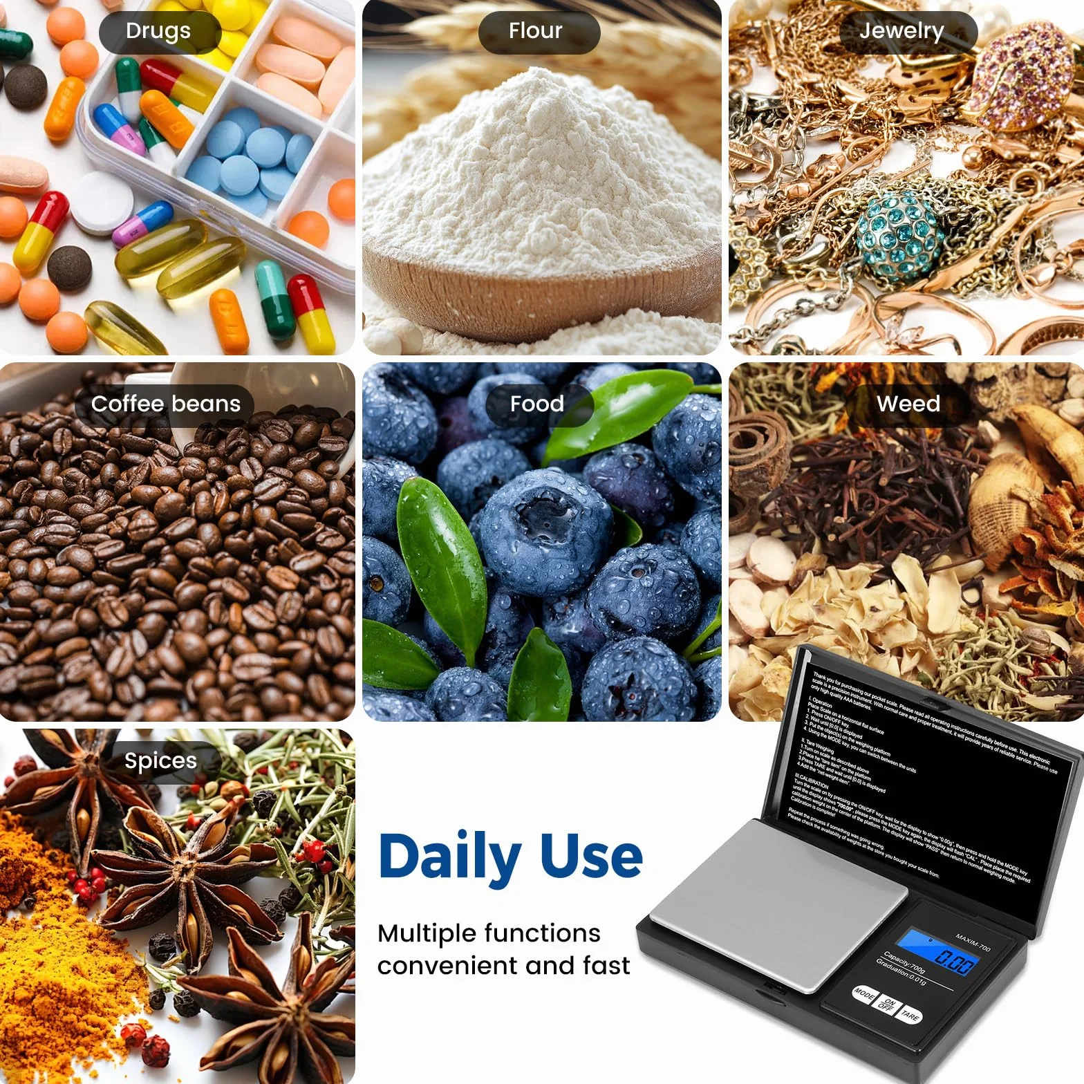 Oderra Cyfrowa waga kuchenna 700 g x 0,01 g precyzyjna z podświetlanym wyświetlaczem LCD