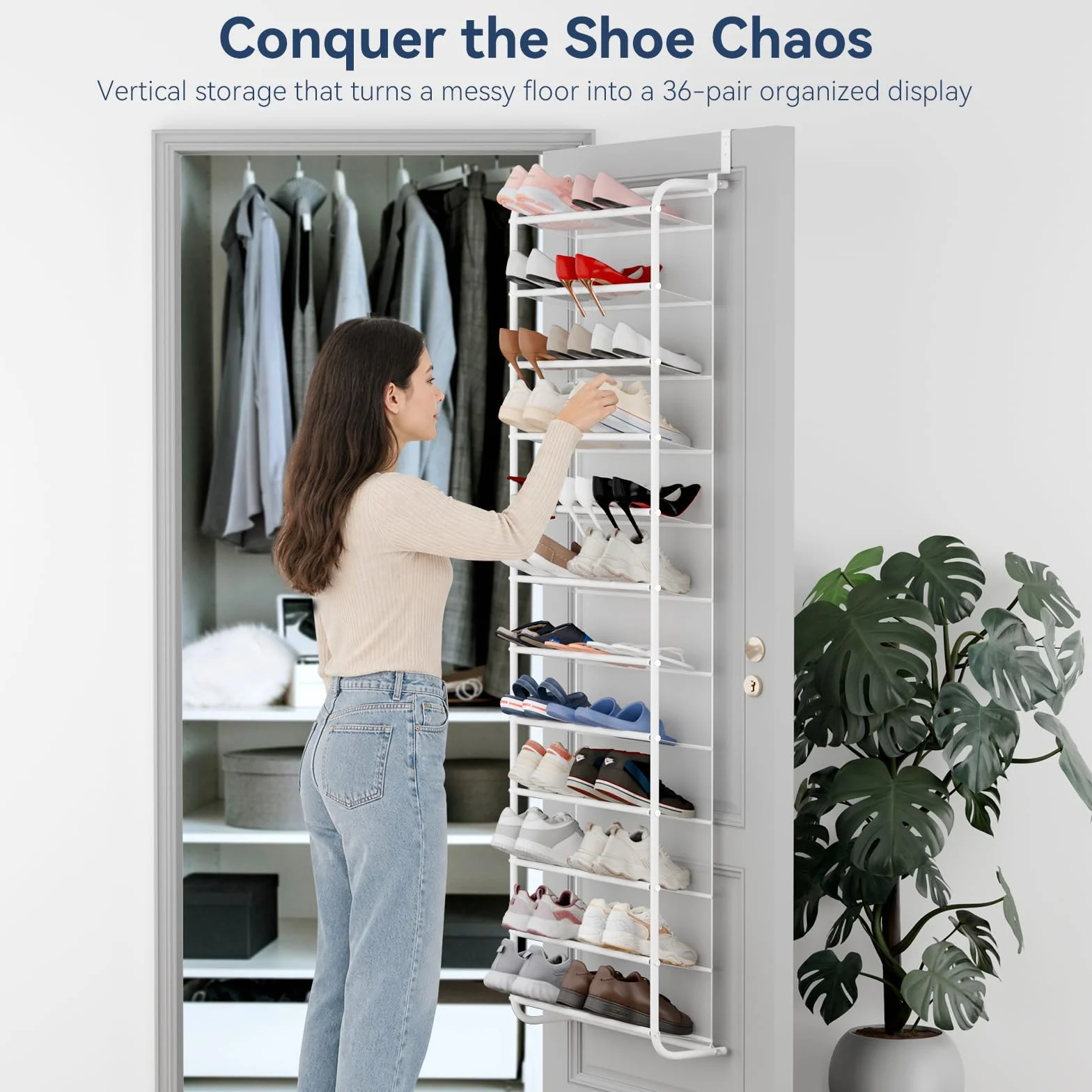 Whitmor Organizer na buty na drzwi, 36 par, metal siatka biały