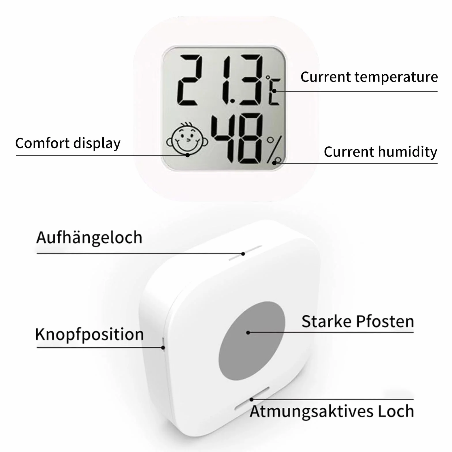 3 cyfrowe mini termometry z higrometrem, do wnętrz, z wskaźnikami uśmiechnięciem, do postawienia lub montażu na ścianie, salonu, biura (wilgotność i temperatura)