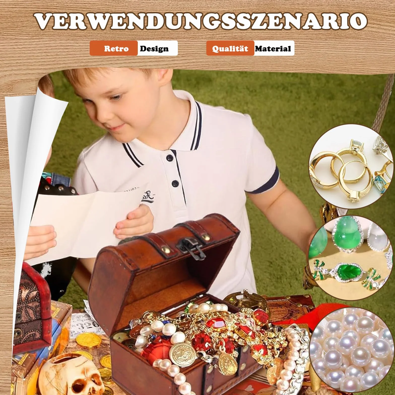 Drewniana skrzynia na skarby w stylu vintage, mała skrzynka z zamkiem szyfrowym, retro, do przechowywania i dekoracji (brązowa)
