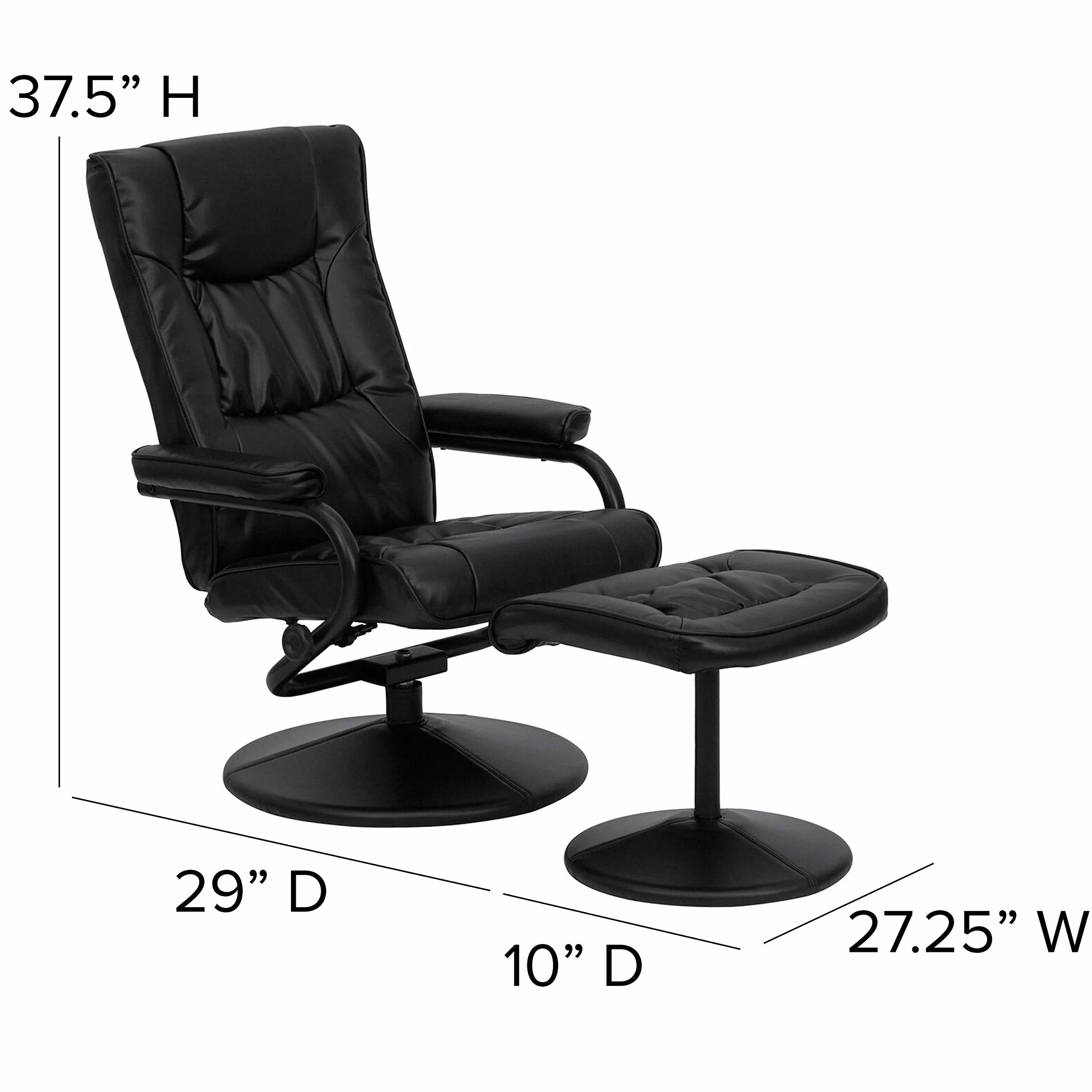 Flash Furniture Współczesny Leżak i Otomana ze Skórzaną Podstawą, Metal, Czarny
