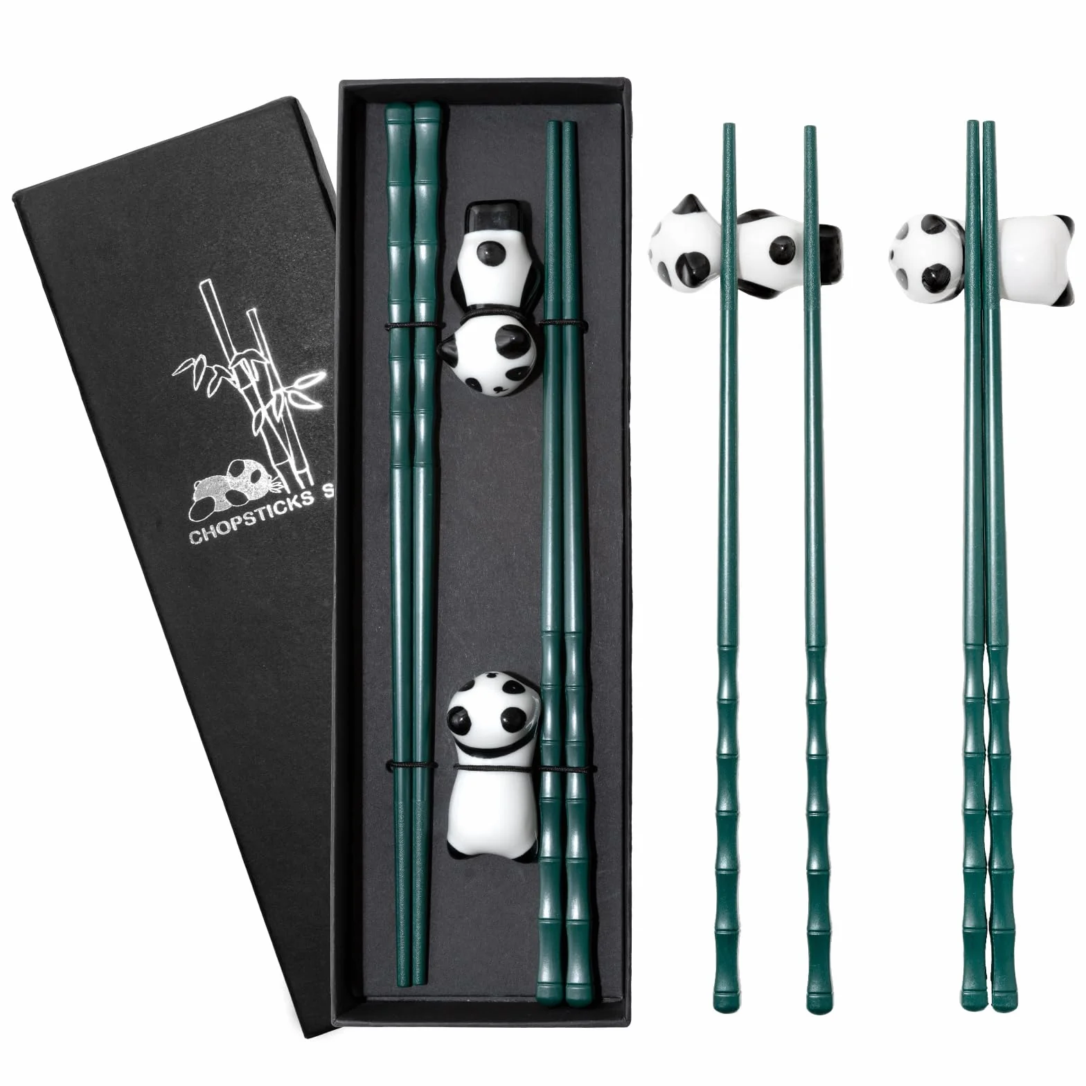 Zestaw pałeczek do sushi Panda 2 pary bambusowe z uchwytami pudełko prezentowe