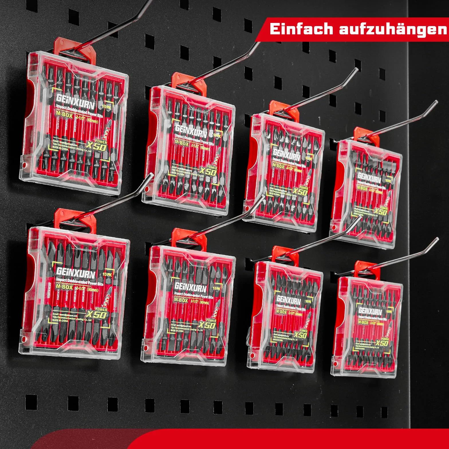 GEINXURN 10-częściowy zestaw bitów PH2/PH2 z rowkiem krzyżowym, odporny na uderzenia, podwójny zestaw bitów 65 mm #2 Phillips, magnetyczny, ze stali S2, z pudełkiem do przechowywania