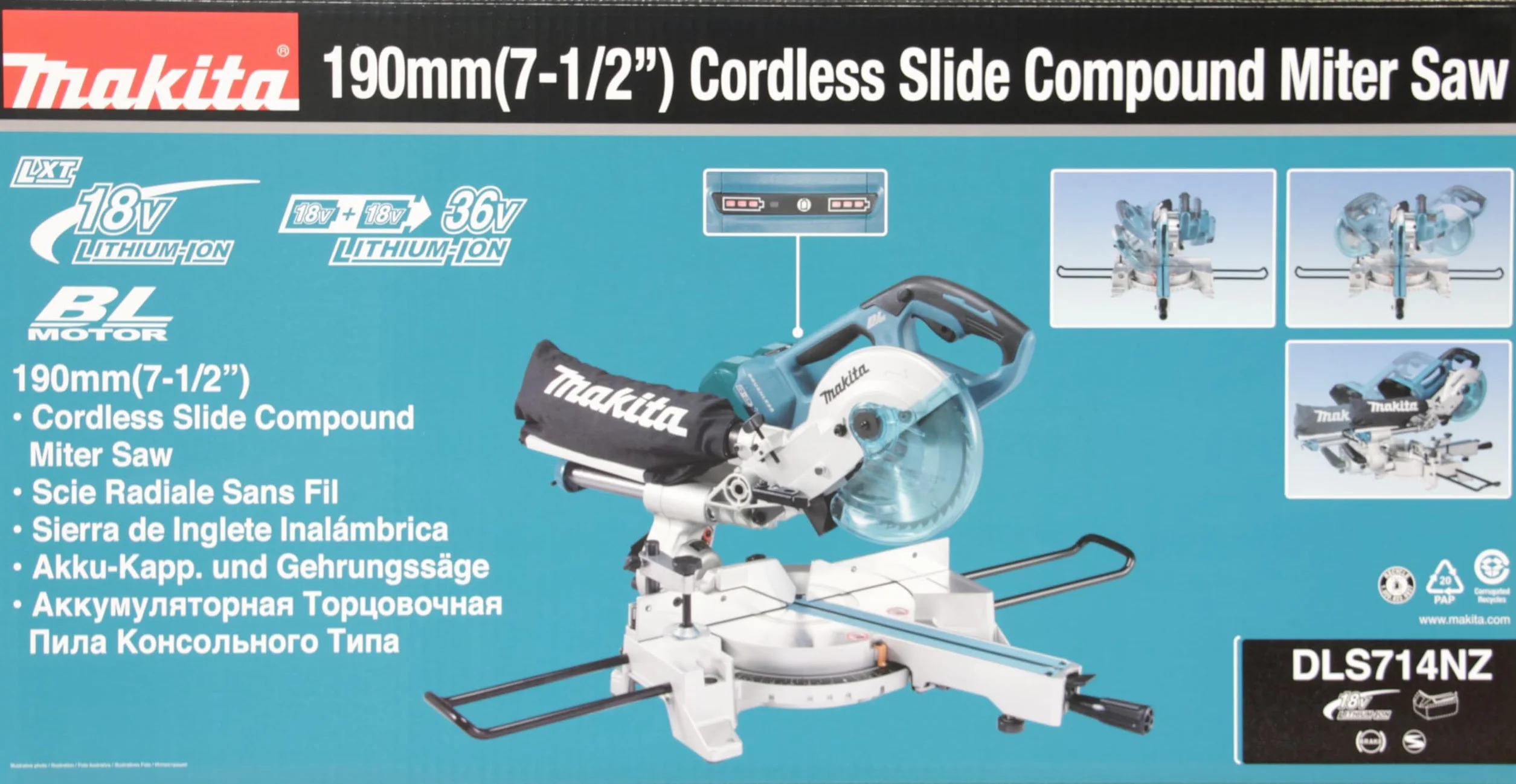 Makita DLS714NZ Twin 18V, 36V, Litowo-Jonowa LXT Bezszczotkowa Piła Ukośna 190 mm – Baterie i Ładowarka Nie Są Dołączone