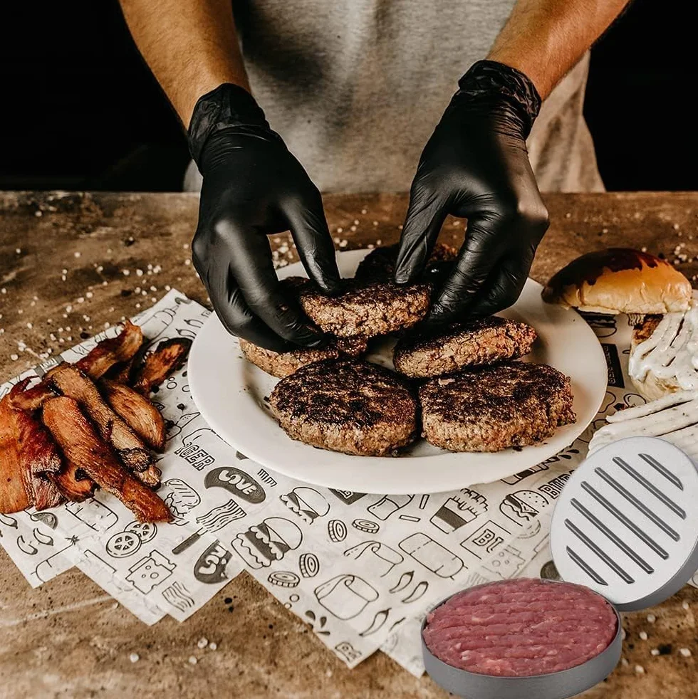 XTDMJ Burger Forma do steków z powłoką nieprzywierającą + 100 arkuszy papieru siarczanowego, przybory kuchenne do robienia pysznych hamburgerów, ciast i grilla