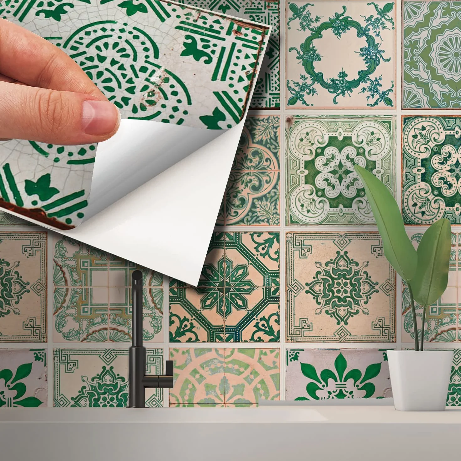 WALPLUS 15 cm (6") 24 szt. vintage zielone antyczne azulejo naklejki na płytki ścienne odklej i przyklejaj backsplash samoprzylepne winylowe dekoracja domu salon sypialnia rozpryski do kuchni płytki farba przyklejana na kafelkach