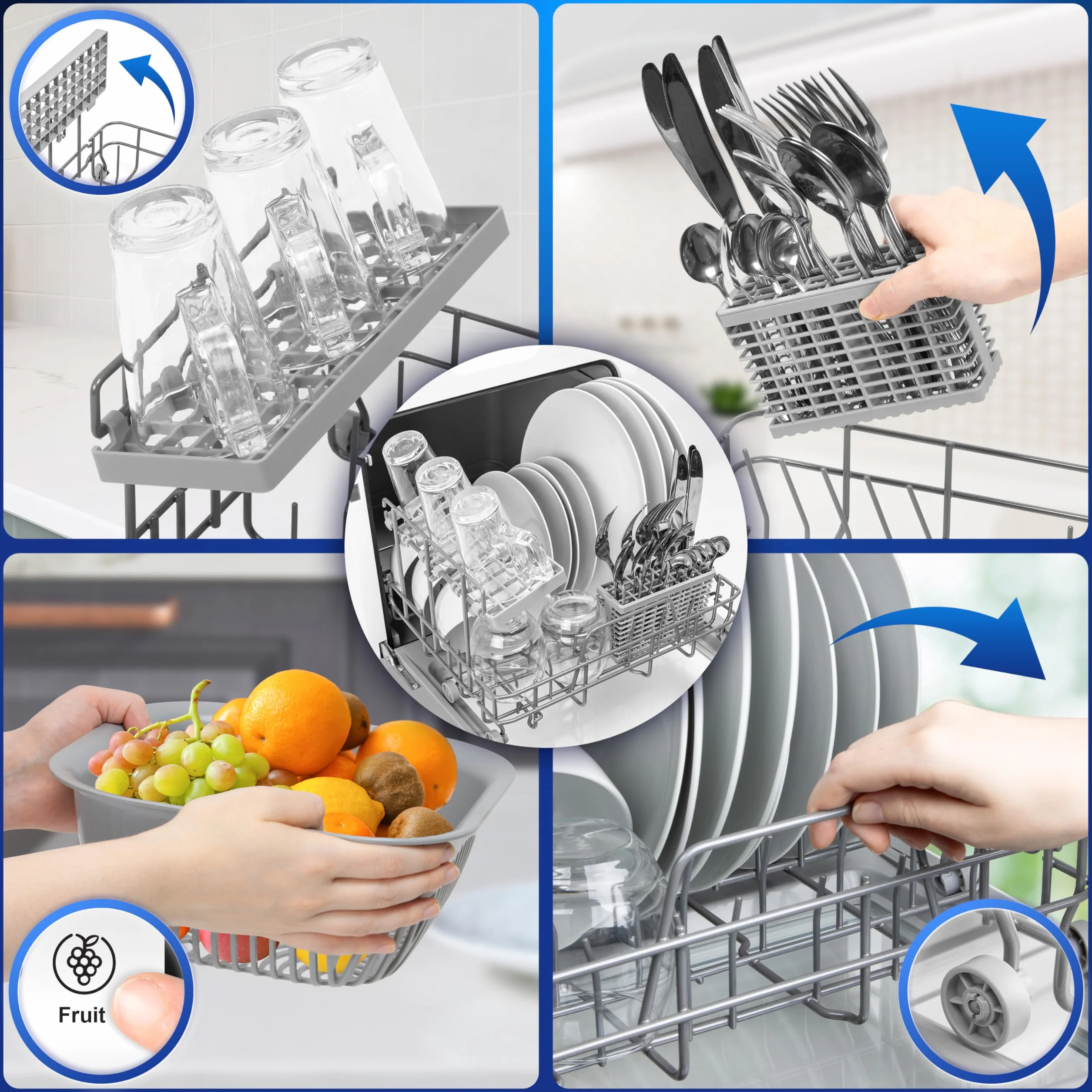 Duronic DW5 WE Zmywarka nablatowa z lub bez przyłącza wody 950W przenośna kompaktowa 5l /cykl do naczyń szkła owoców mała zmywarka stołowa biała