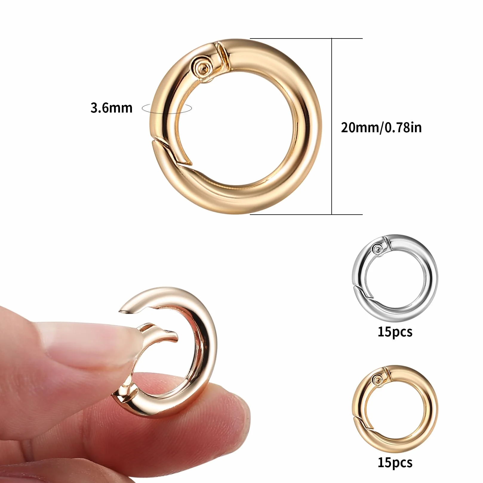 30 Szt. Okrągłe Karabińczyki, 20mm Okrągłe Kółka do Kluczy, Okrągłe O-Ring Karabińczyki Breloki Małe, Sprężynowe Pierścienie do Akcesoriów do Toreb DIY Rękodzieło, Srebrny+Złoty