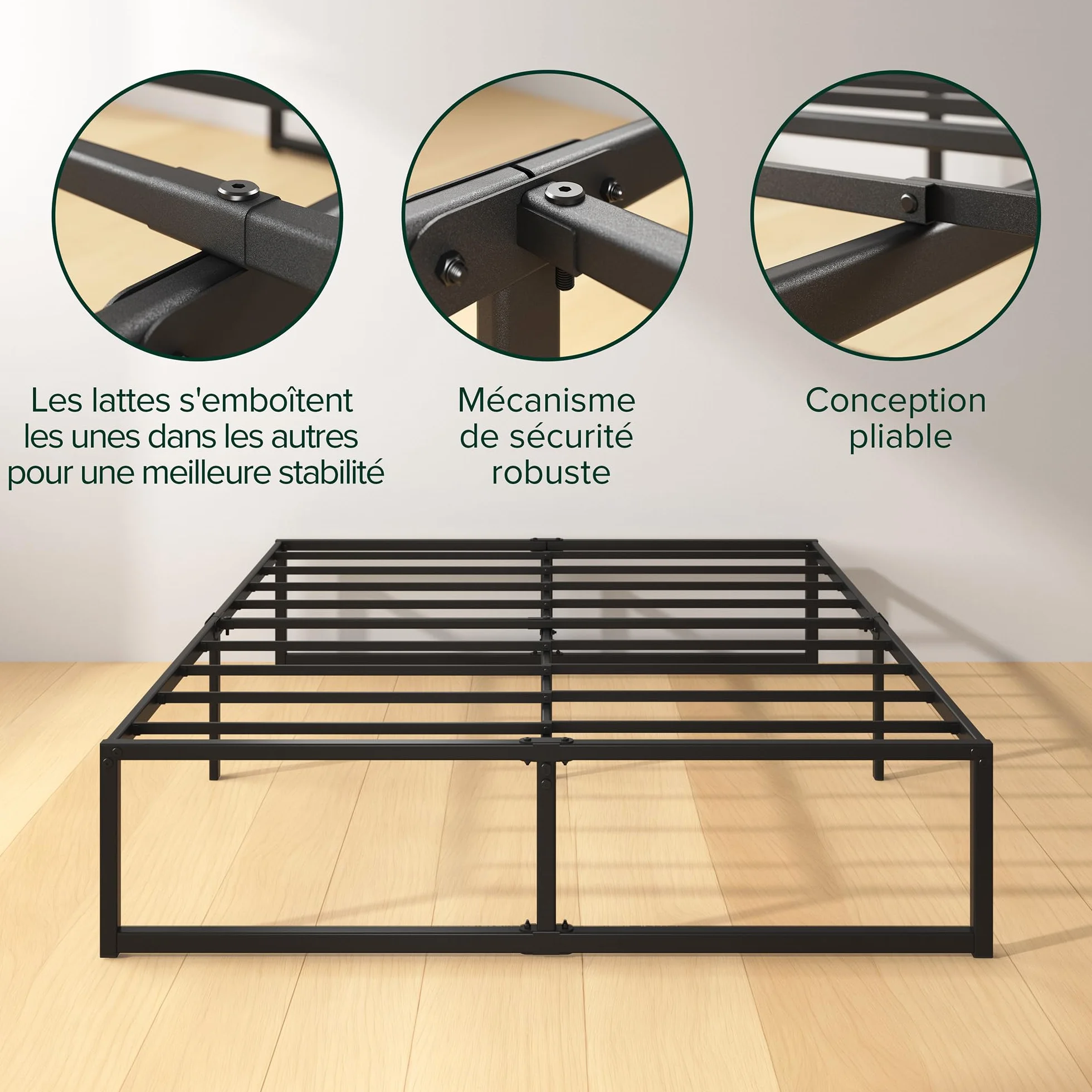 Zinus Lorelai łóżko 140 x 190 cm, rama łóżka o wysokości 36 cm z miejscem do przechowywania pod łóżkiem, metalowa rama łóżka platformowego, kolor czarny
