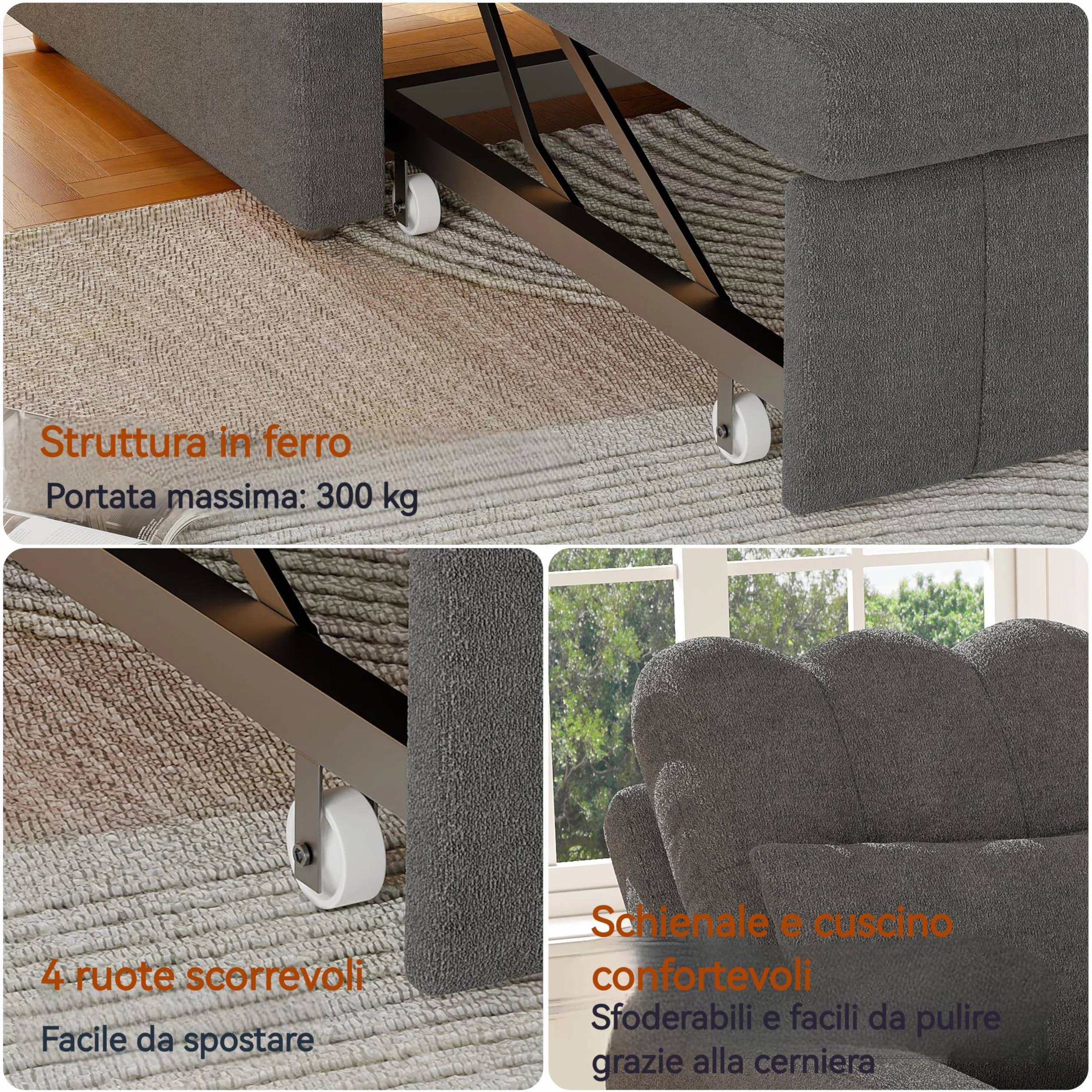 Fotel do spania 3 w 1, konwertowalne krzesło do spania z funkcją łóżka, rozkładana sofa ze składanymi stolikami do herbaty, pojedyncza sofa do spania, regulowany fotel z poduszką (szary, 190 x 108 x