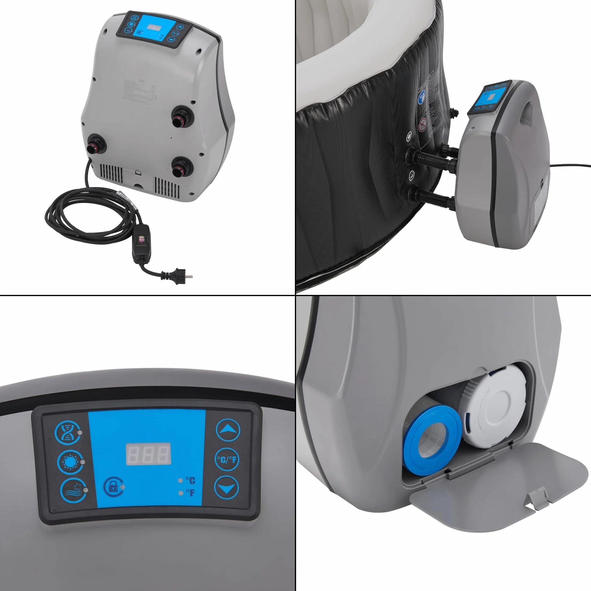 pro.tec Nadmuchiwany basen z hydromasażem Carbone dla 3 osób zewnętrzna wanna spa z masażem i 105 dyszami masującymi basen z pompą i filtrem 165 x 70 cm podgrzewany basen ogrodowy okrągły czarny