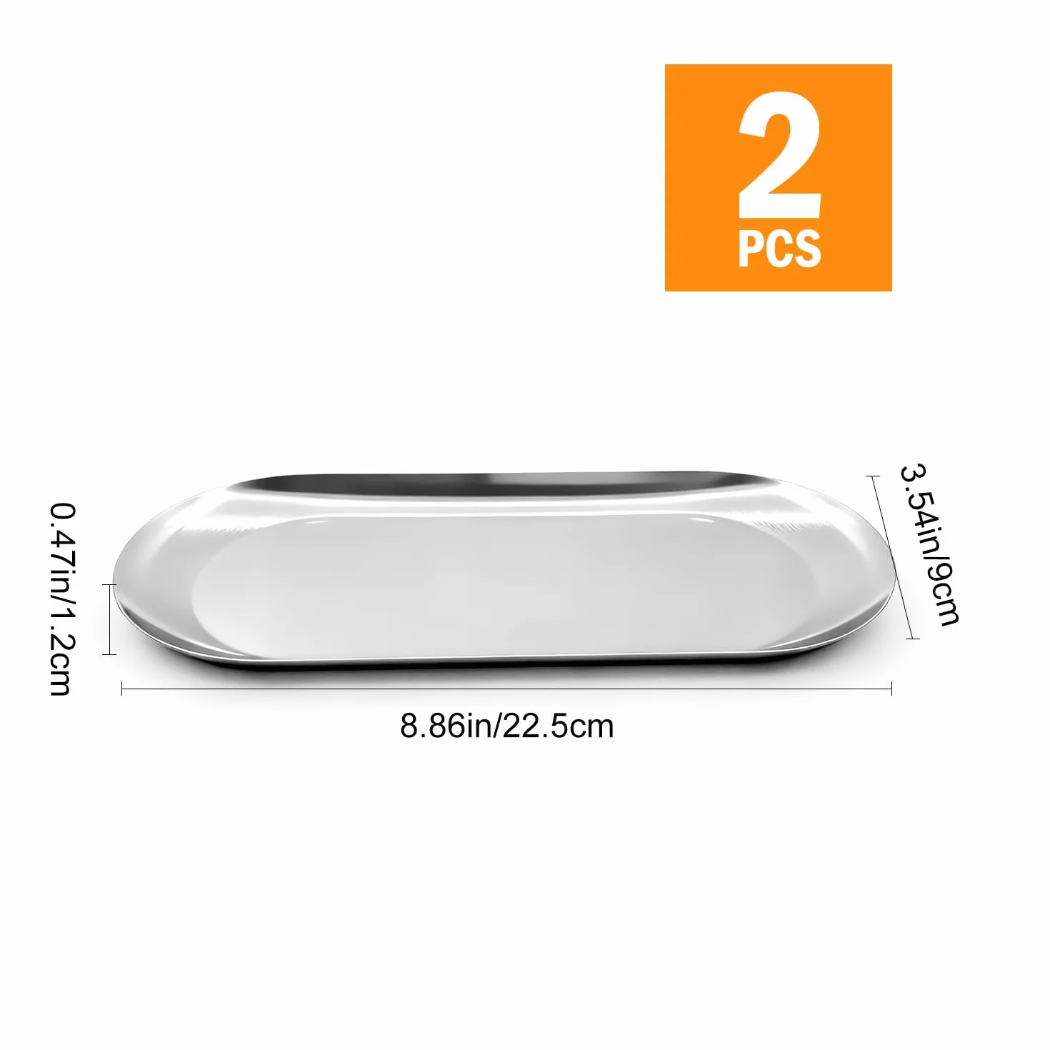 2 szt. Dekoracyjne owalne tace ze stali nierdzewnej, długość 22 cm, srebrne: nowoczesny organizer do przechowywania kosmetyków na biżuterię, taca na serwetki, talerz łazienkowy