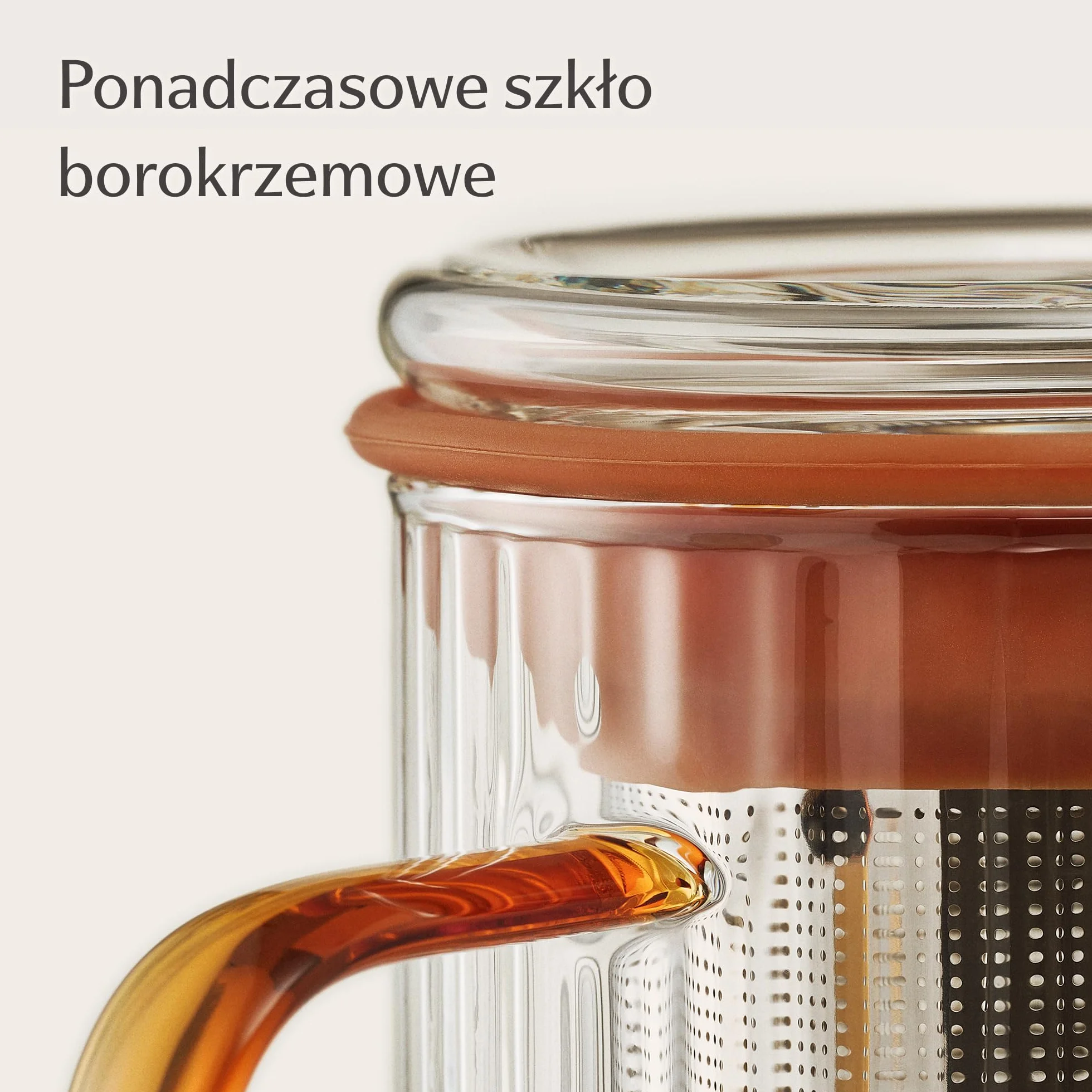 Cosumy Filiżanka do Herbaty z Pokrywką i Sitkiem 450ml - Żaroodporne Szkło Borokrzemowe z Kolorowymi Uchwytami - Korek Podstawka & Filtr ze Stali Nierdzewnej