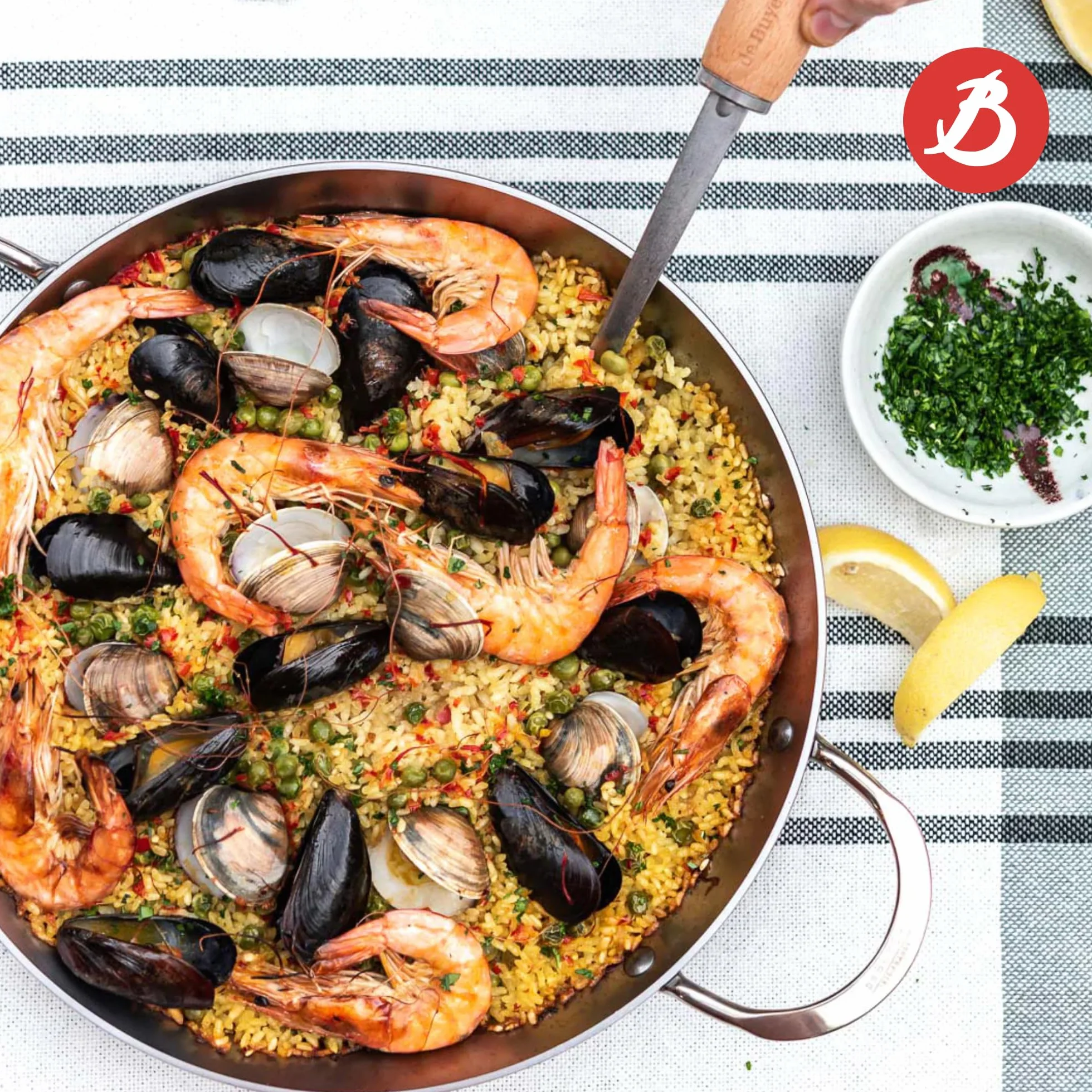 De Buyer Patelnia do paella 32 cm srebrna