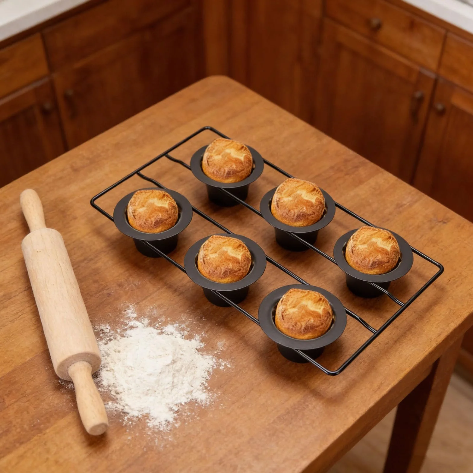 RIZGHWOY Forma do Popover na 6 Filiżanek, Nieprzywierająca Forma do Pieczenia ze Stali Węglowej Muffinów Typu Popover, z drucianą kratką zapewniającą Równomierne Pieczenie i łatwe