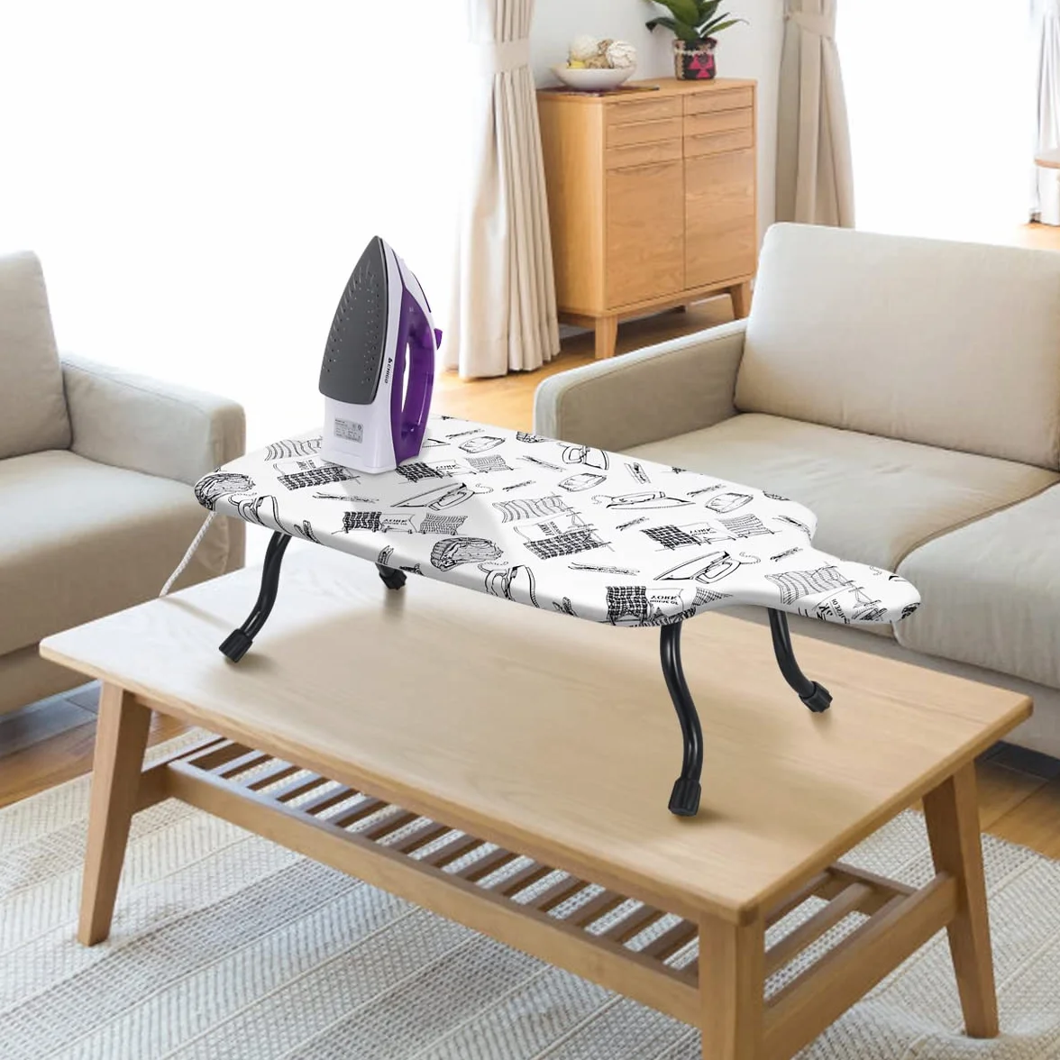 Duwee Deska do Prasowania na Stół, Mała Deska do Prasowania z Haczykiem do Zawieszenia, 100% Bawełniany Pokrowiec, Składane Nóżki i Kompaktowy Rozmiar, 40 x 77 cm