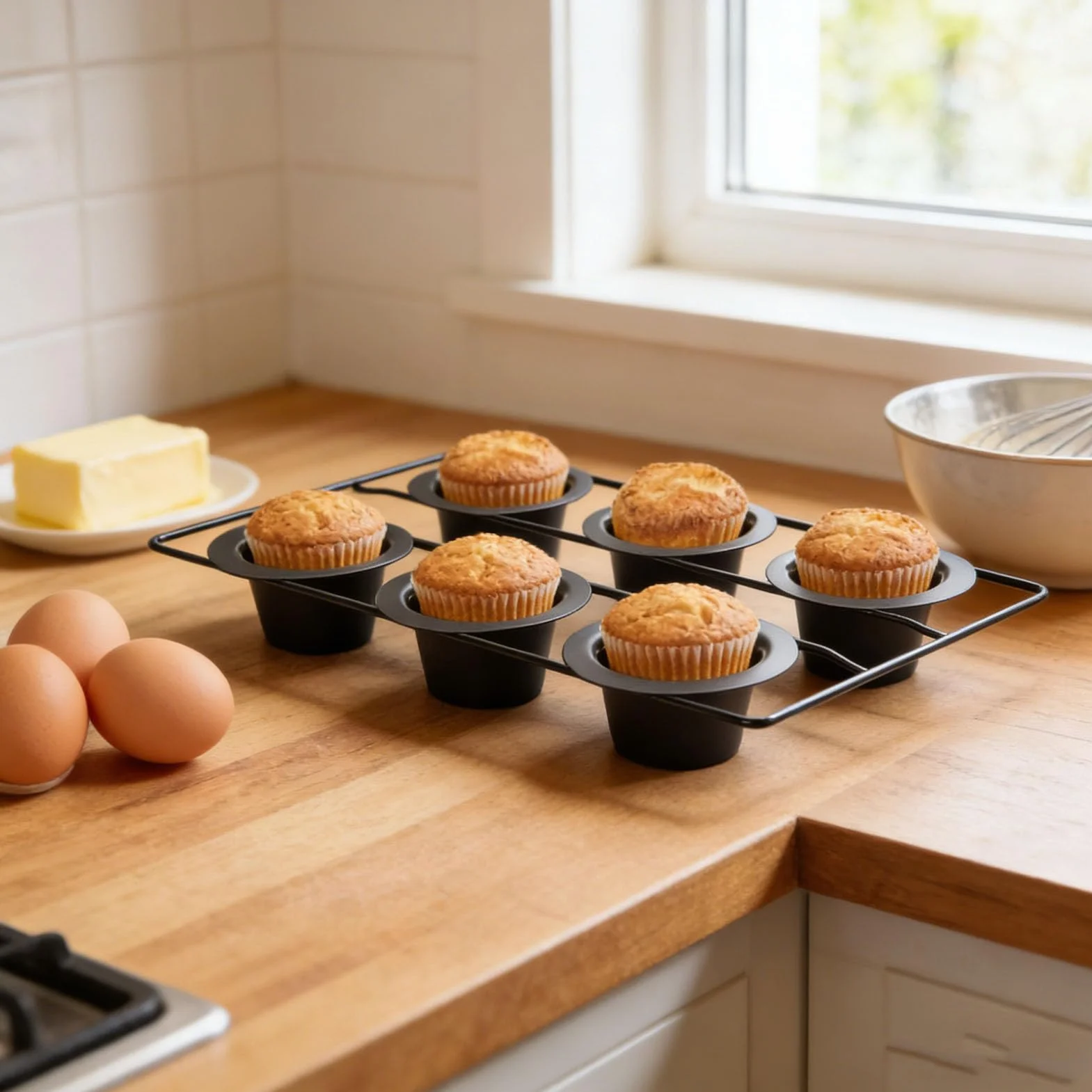 RIZGHWOY Forma do Popover na 6 Filiżanek, Nieprzywierająca Forma do Pieczenia ze Stali Węglowej Muffinów Typu Popover, z drucianą kratką zapewniającą Równomierne Pieczenie i łatwe