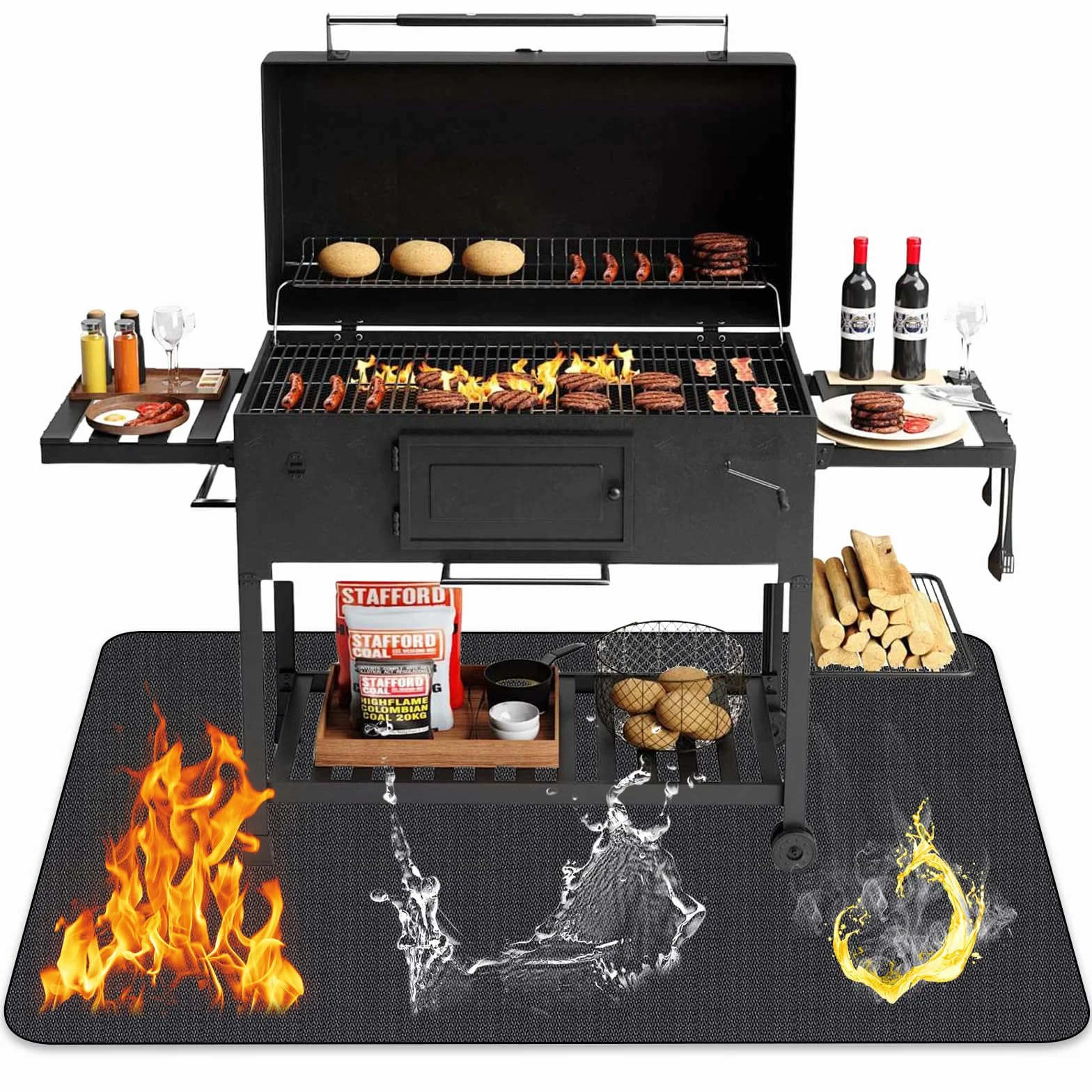 Ognioodporna mata do grillowania, ochrona podłogi, 100 x 180 cm, składana mata do grillowania, mata chroniąca przed wysoką temperaturą, odporna na wysokie temperatury do 2000°C, mata do grillowania na