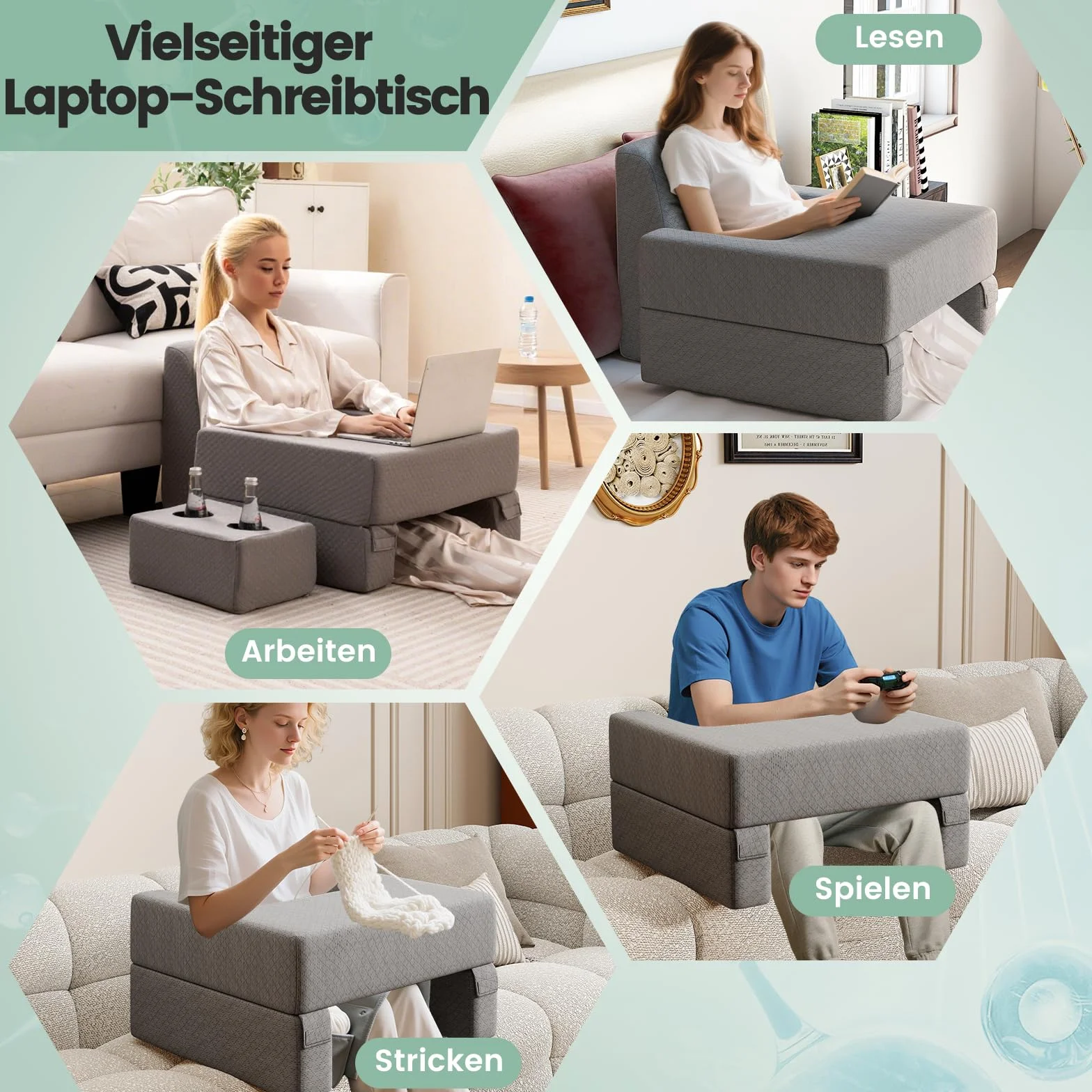 COSTWAY Poduszka do czytania na łóżko i sofę, poduszka na książki z uchwytem na napoje, ergonomiczna poduszka pod plecy z poszewką nadającą się do prania, poduszka na kolanach, swobodnie łączony