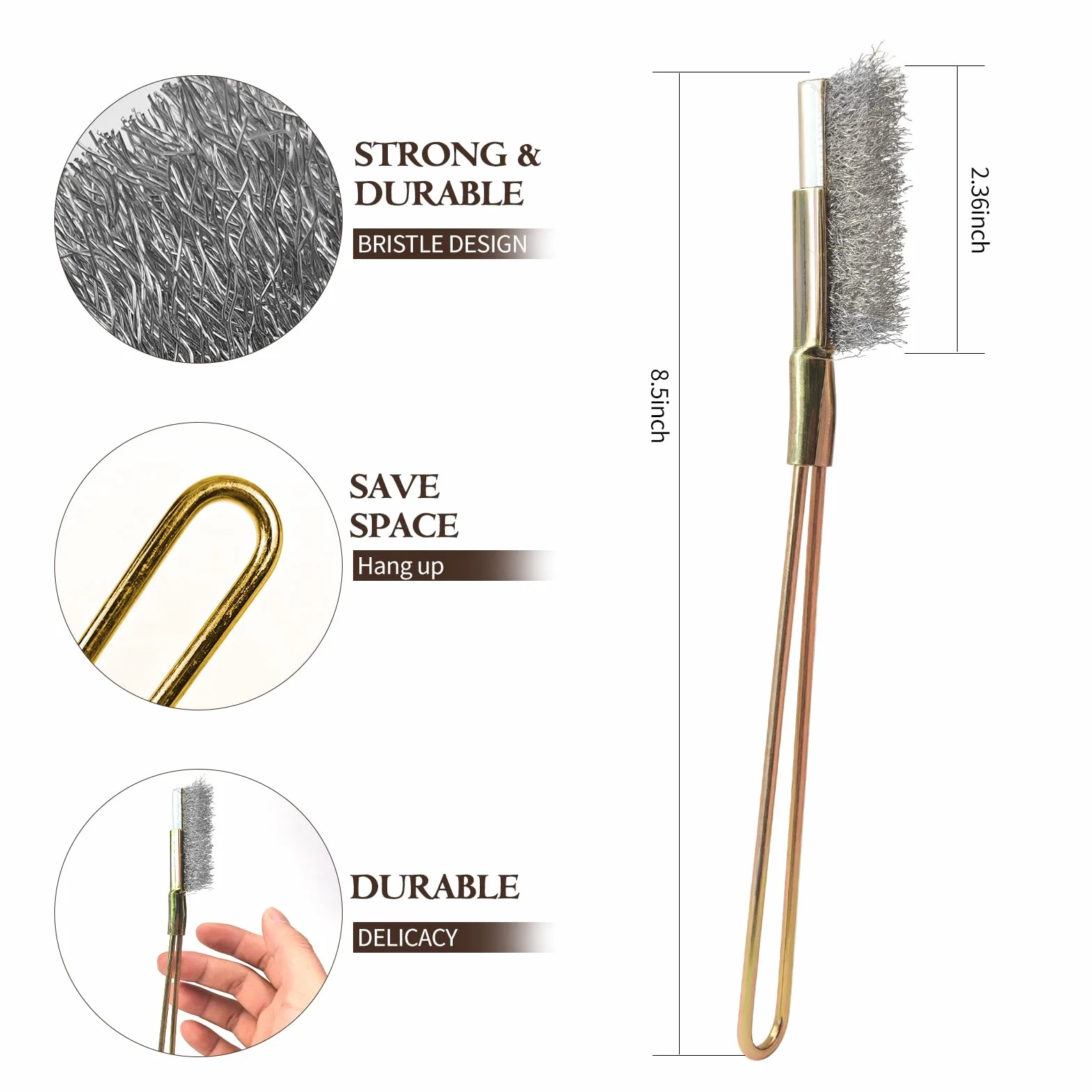 Zestaw szczotek drucianych, prosta szczotka, szczotka z drewnianym uchwytem, szczotki druciane ze stali nierdzewnej, platerowane miedzią / podobne do brązu, Clean Barbecue Grills, Remove Dirt