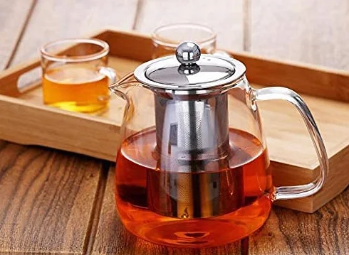Szklany czajniczek z zaparzaczem, dzbanek do herbaty, 500 ml, bezpieczny na płytę kuchenną, z odpornym na wysokie temperatury zaparzaczem ze stali nierdzewnej, zestawem do przygotowywania herbaty