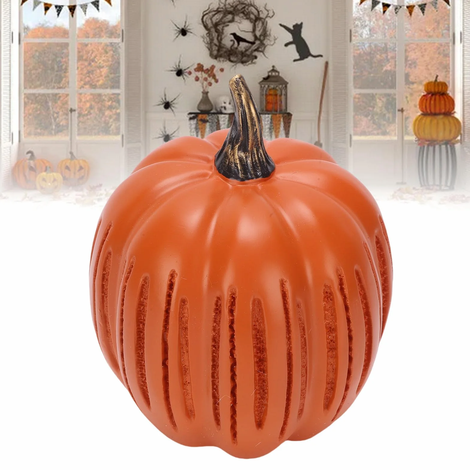Luqeeg świecąca Dynia Zasilana Bateriami Wodoodporna Lśniąca Ozdoba w Kształcie Dyni Lampki Na Halloween Dekoracja do Domu do Wnętrz do Użytku na Zewnątrz Jesień Dekoracja (S)