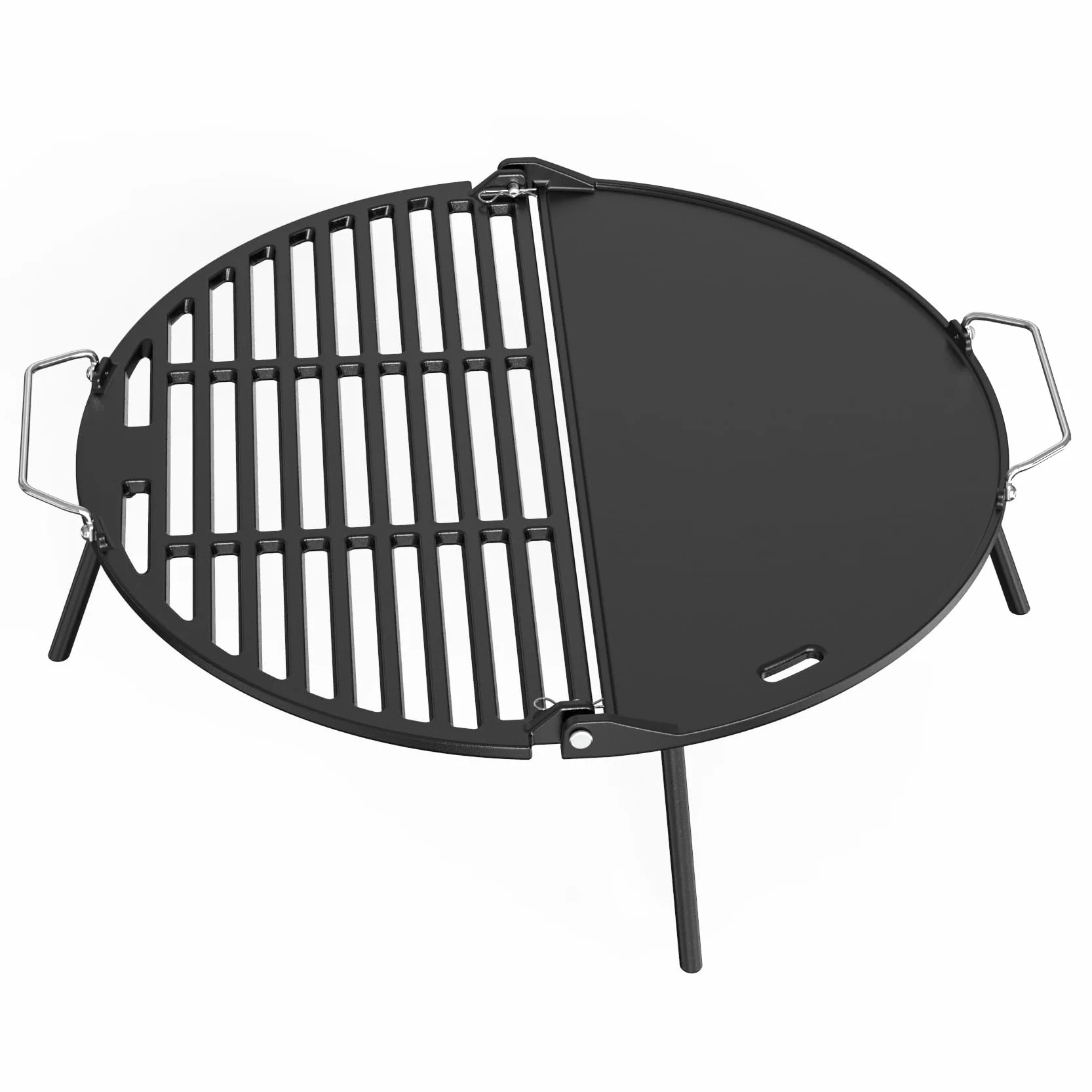 Onlyfire Żeliwna płyta grillowa Solo, bezdymny Bonfire, 49,5 cm, składany grill i płyta grillowa 2 w 1 z kubkiem tłuszczu do grilla na podwórku i na świeżym powietrzu