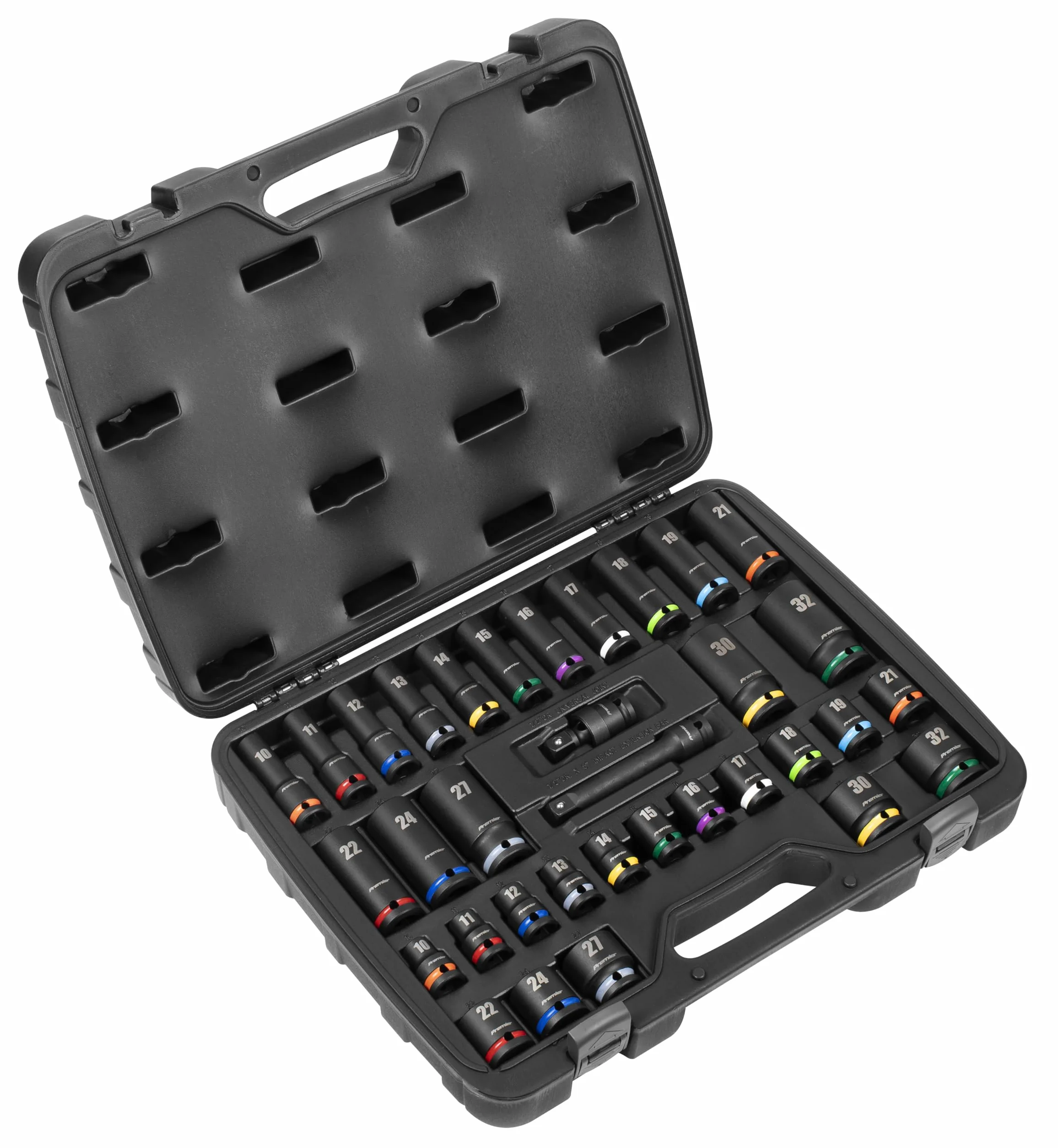 Sealey Premier 34 szt. zestaw nasadek udarowych 1/2 "Sq Drive - oznaczone kolorami - AK5635M