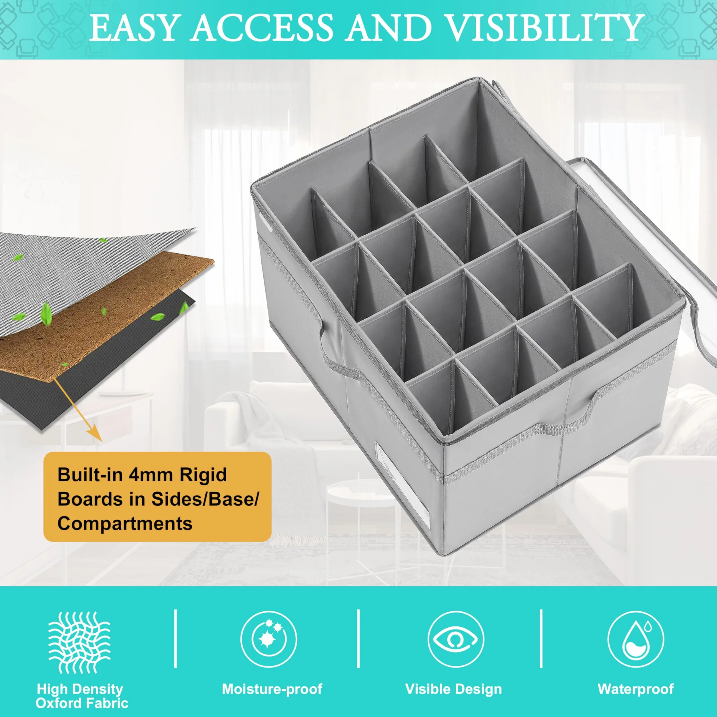 Shoe Organizer for Closet, Fits 16 Pairs, Large Shoe Box Storage Containers, Clear Foldable Shoe Storage Bins w/Bottom Support, Space Saving Shoes Holder w/Reinforced Handles, Gray