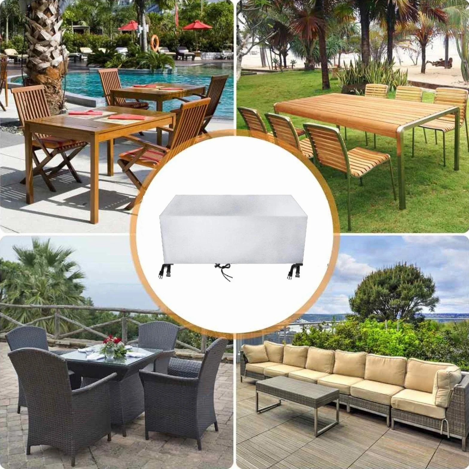 Pokrowce na meble ogrodowe, prostokątne, 150 x 100 x 75 cm, na zewnątrz patio rattanowa narzuta na sofę, anty-UV pokrowiec na sofę ogrodową, odporne na rozdarcia pokrowce ochronne na krzesło stołowe, na zewnątrz, kolor srebrno-szary