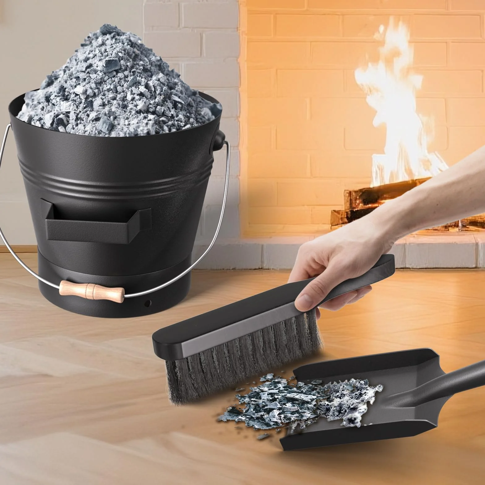 AMAGABELI GARDEN & HOME Wiadro na popiół z pokrywką na zewnątrz i wewnątrz wiadro węglowe do kominka, średnie wiadro na palenisko, metalowy pojemnik na popiół, do grilla, wiadro na węgiel drzewny,