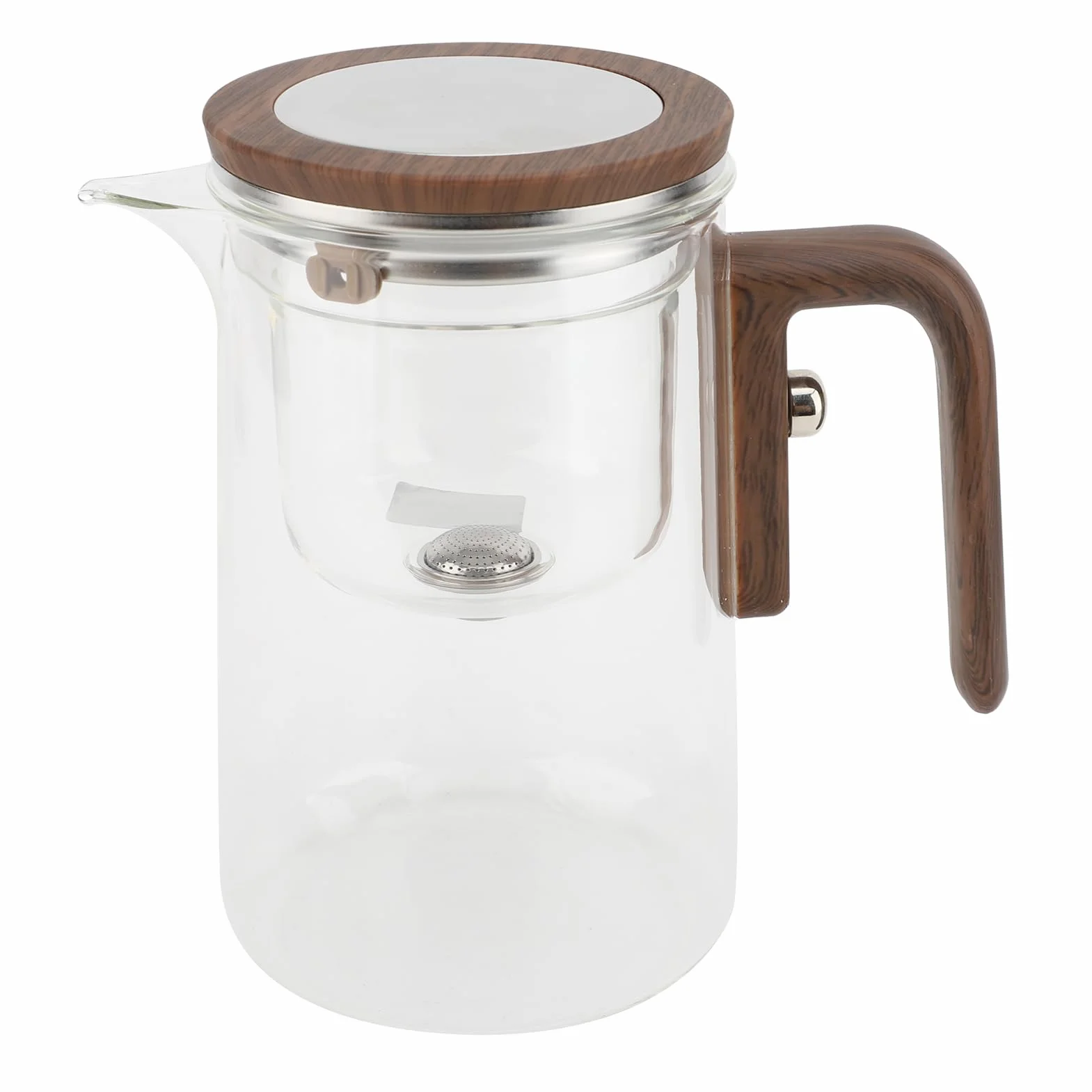 Zaparzacz do Herbaty Liściastej, 800 Ml Separacja Wody Szklany Czajniczek z Sitkiem Drewnianą Rączką Przełącznik Magnetyczny, Dzbanek do Zaparzania Herbaty do Domu Restauracji
