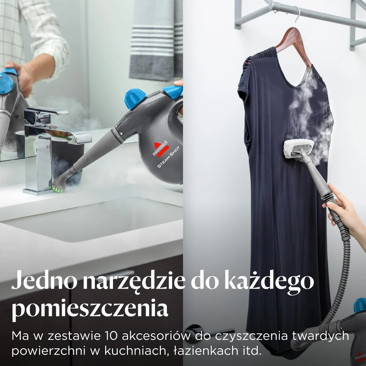 BISSELL Steam Shot, ręczne urządzenie do czyszczenia parą z 10 akcesoriami, wielofunkcyjne, przenośne urządzenie do czyszczenia parą, do blatów, płytek, fug, kuchni, łazienki, okien, 4267N