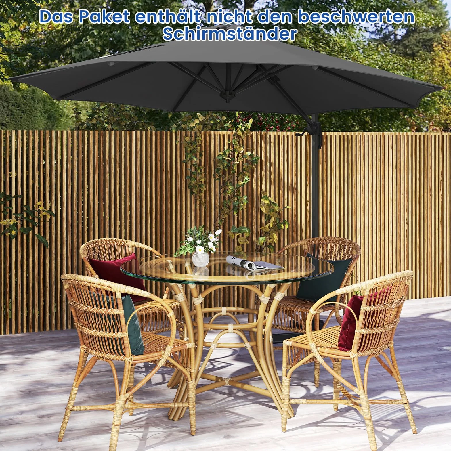 COSTWAY Parasol przeciwsłoneczny, 300 x 300 cm, z korbą, parasol ogrodowy, wychylny, obracany o 360°, duży parasol tarasowy, okrągły parasol do ogrodu, na taras