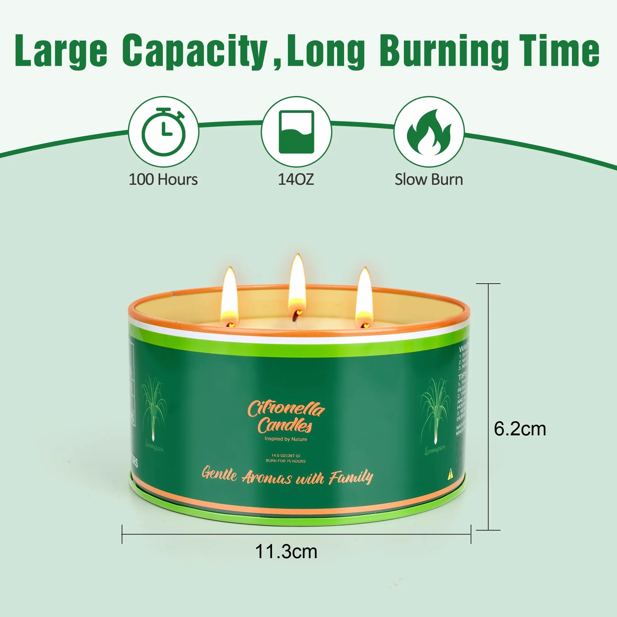 Citronella świeca outdoorowa, duża, 2 x 14 oz Citronella, trwałe świece outdoorowe, czas palenia 240 godzin, trawa cytrynowa świeca zapachowa na kemping, taras, do ogrodu