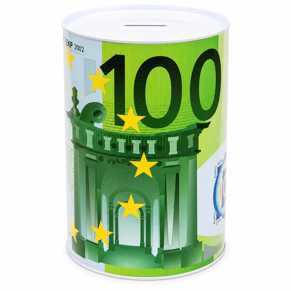 Jumbo skarbonka 100 euro, świnka skarbonka, garnek do oszczędzania banknotów, metalowy, pomysł na prezent, 22 x 15 cm