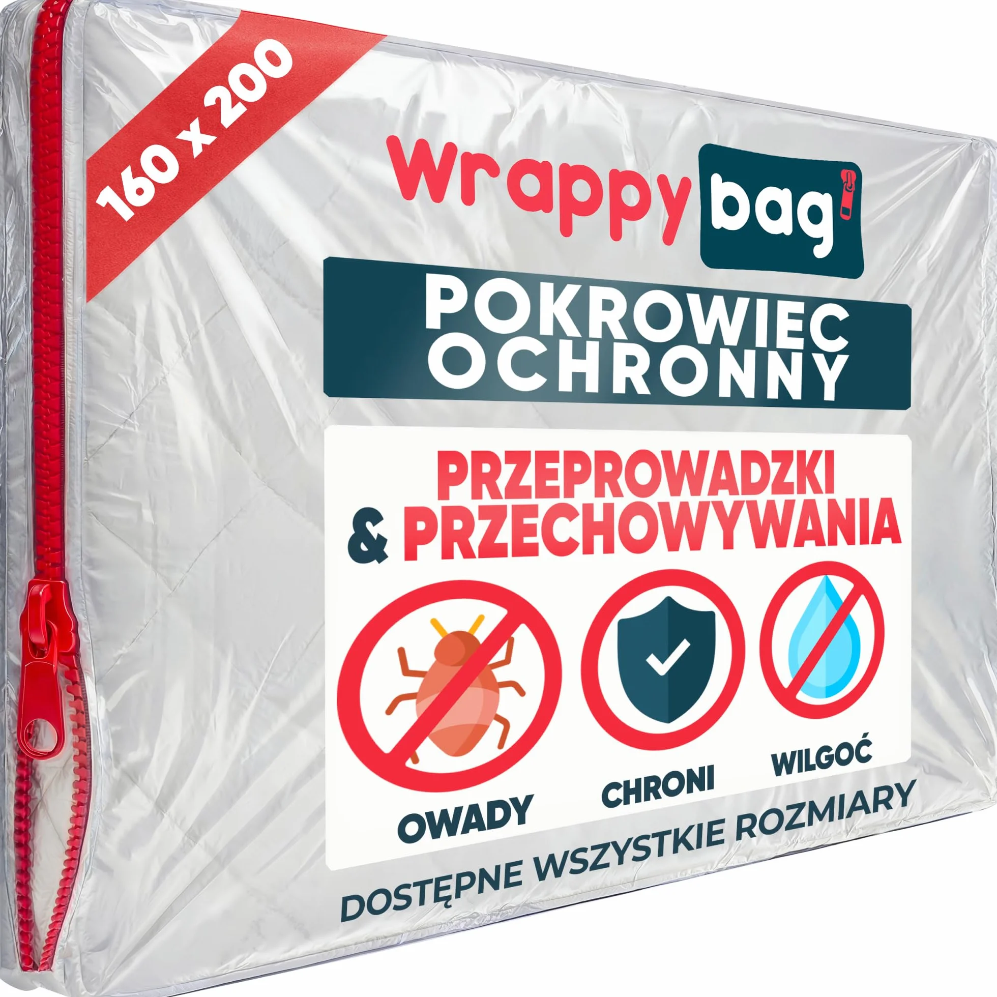 WRAPPYBAG – Plastikowy pokrowiec ochronny na materac – Wodoodporna i odporna na rozdarcie torba do przechowywania – do przenoszenia, przechowywania i transportu (160x200cm)
