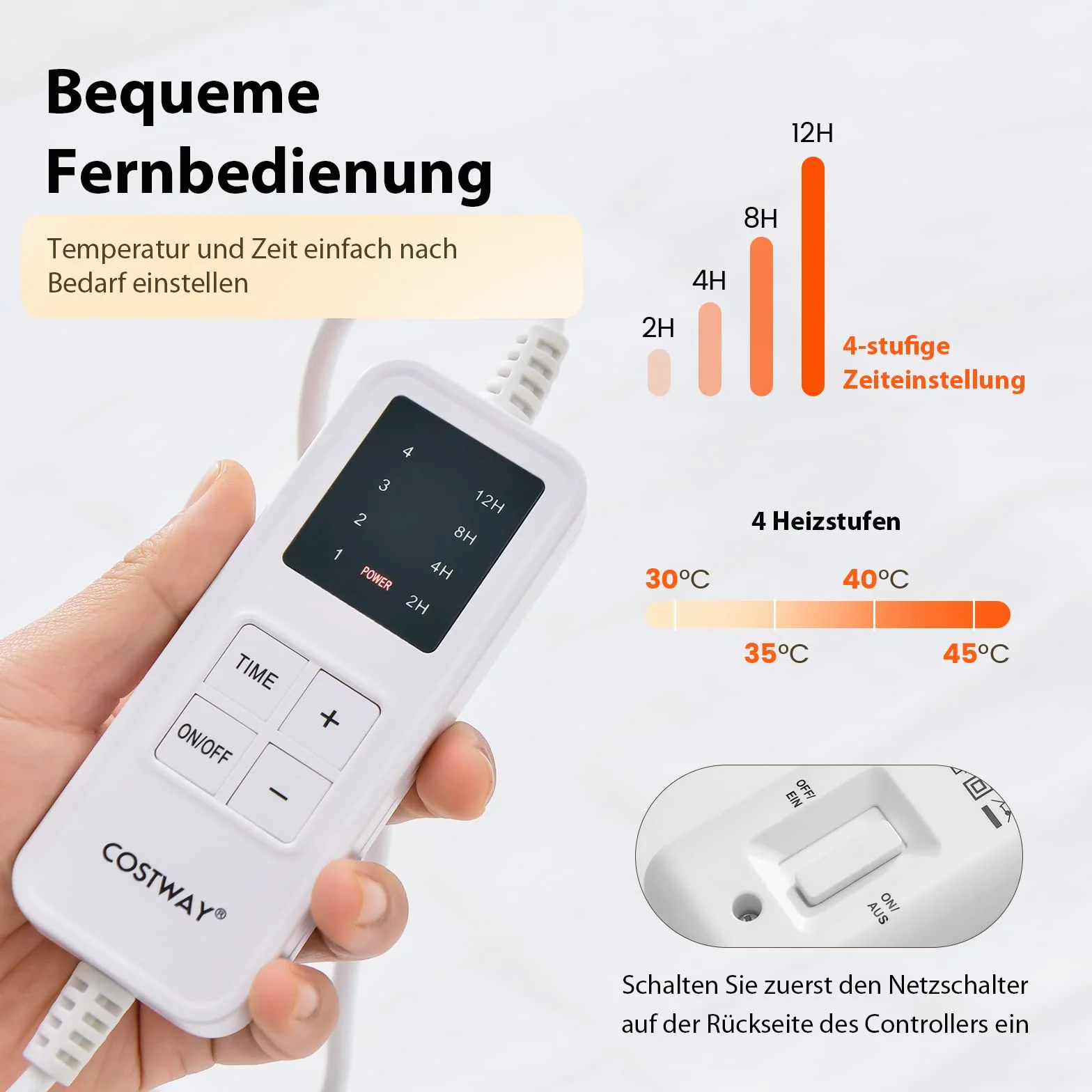 COSTWAY Podkładka grzewcza z automatycznym wyłączaniem, 2 strefy temperaturowe, ochrona przed przegrzaniem, 4 poziomy temperatury, podgrzewana podkładka pod łóżko można prać w pralce (80 x 150 cm)