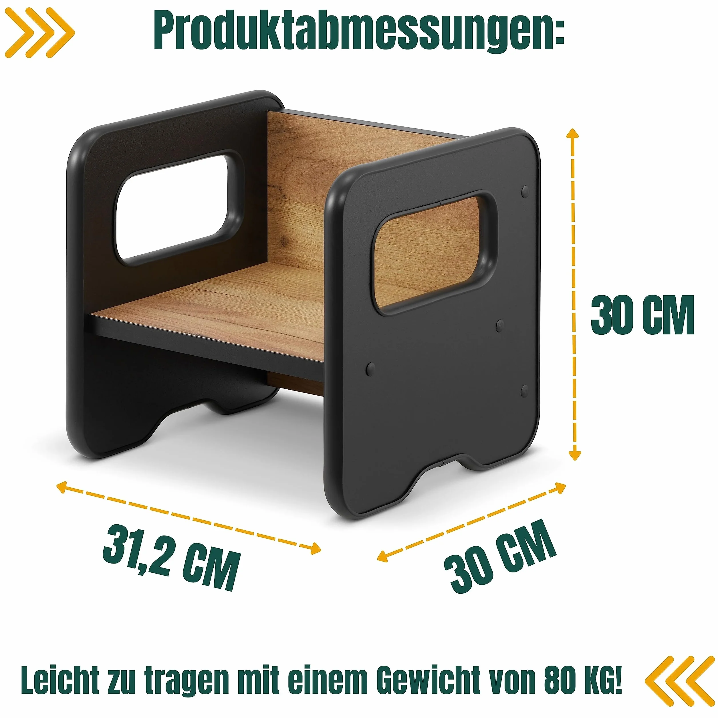 defiPad Taboret do siedzenia dla dzieci | stylowy taboret dwustronny | fotel dziecięcy od 1 roku życia | krzesło dziecięce z drewna | krzesło można przekształcić w stół | pokój dziecięcy Montessori |