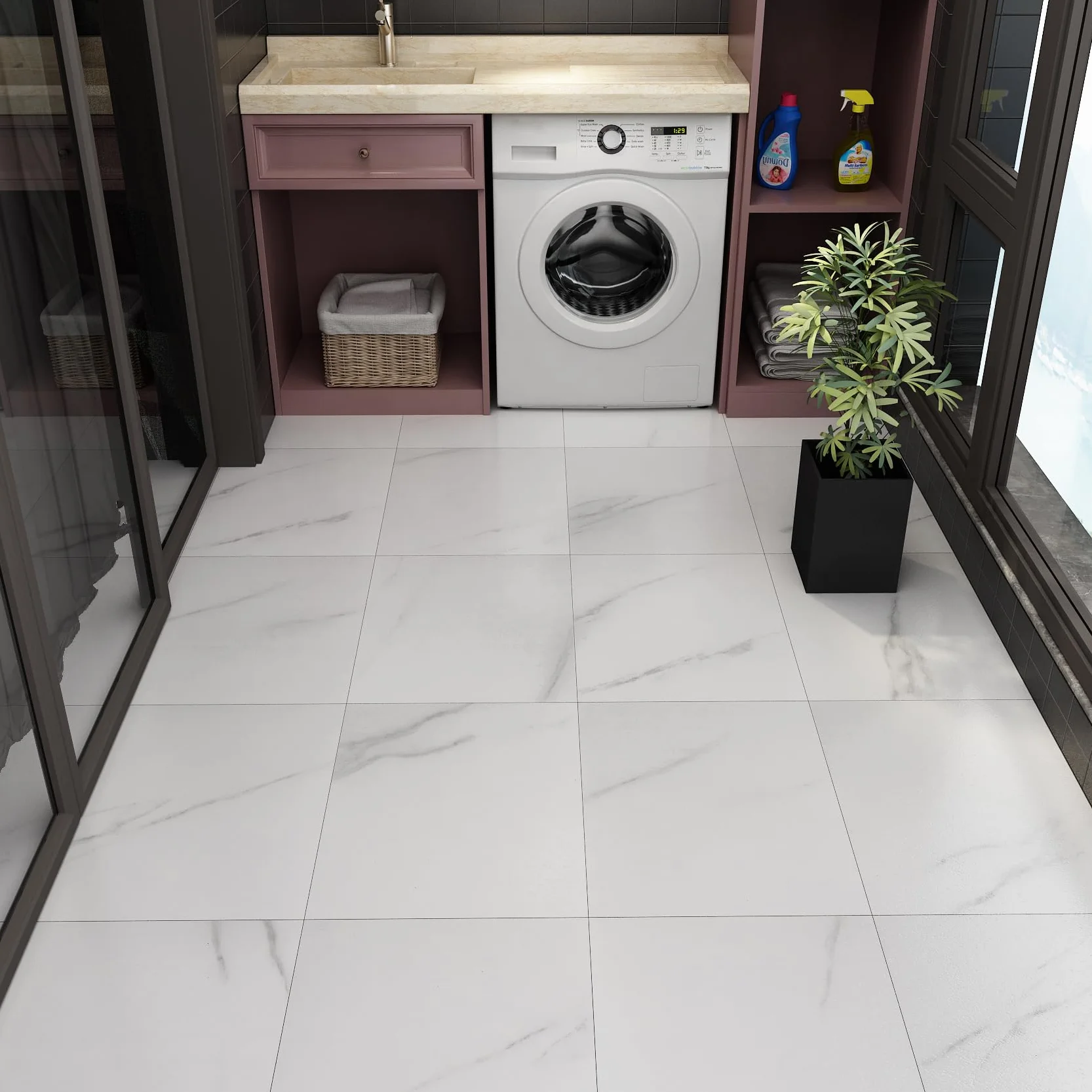 Livelynine 32 płytki Podłogi PCV Samoprzylepna łazienka Podłogi winylowe Samoprzylepne płytki Wygląd kuchni 30 CM X 30 CM Podłogi laminowane Jasnoszary laminat Płytki marmurowe Samoprzylepna łazienka