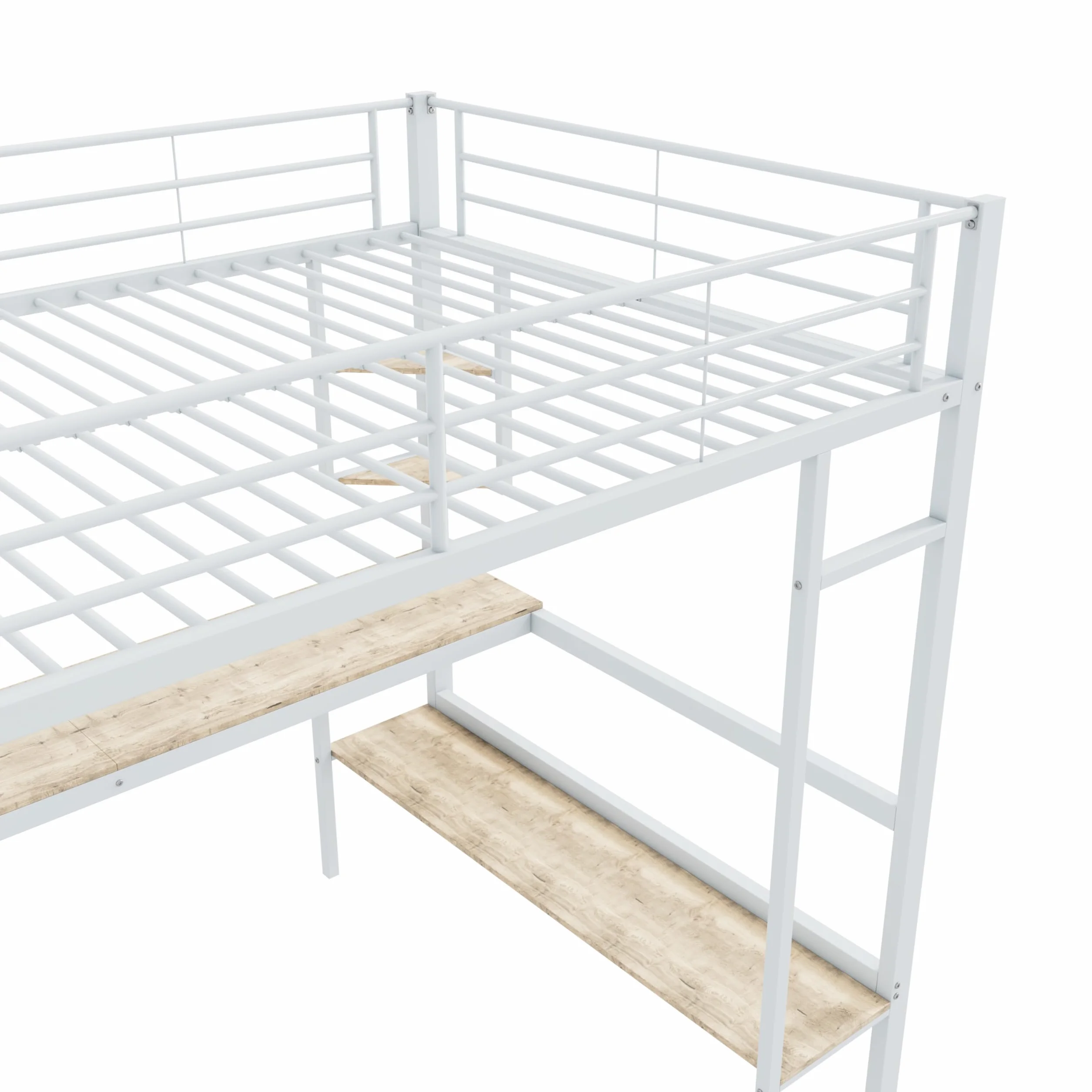 Dolamani metalowe łóżko piętrowe z metalu, 140 x 200 cm, dla dzieci, młodzieży i dorosłych, łóżko piętrowe z biurkiem i półką, zabezpieczenie przed wypadnięciem, bezpieczne wzornictwo